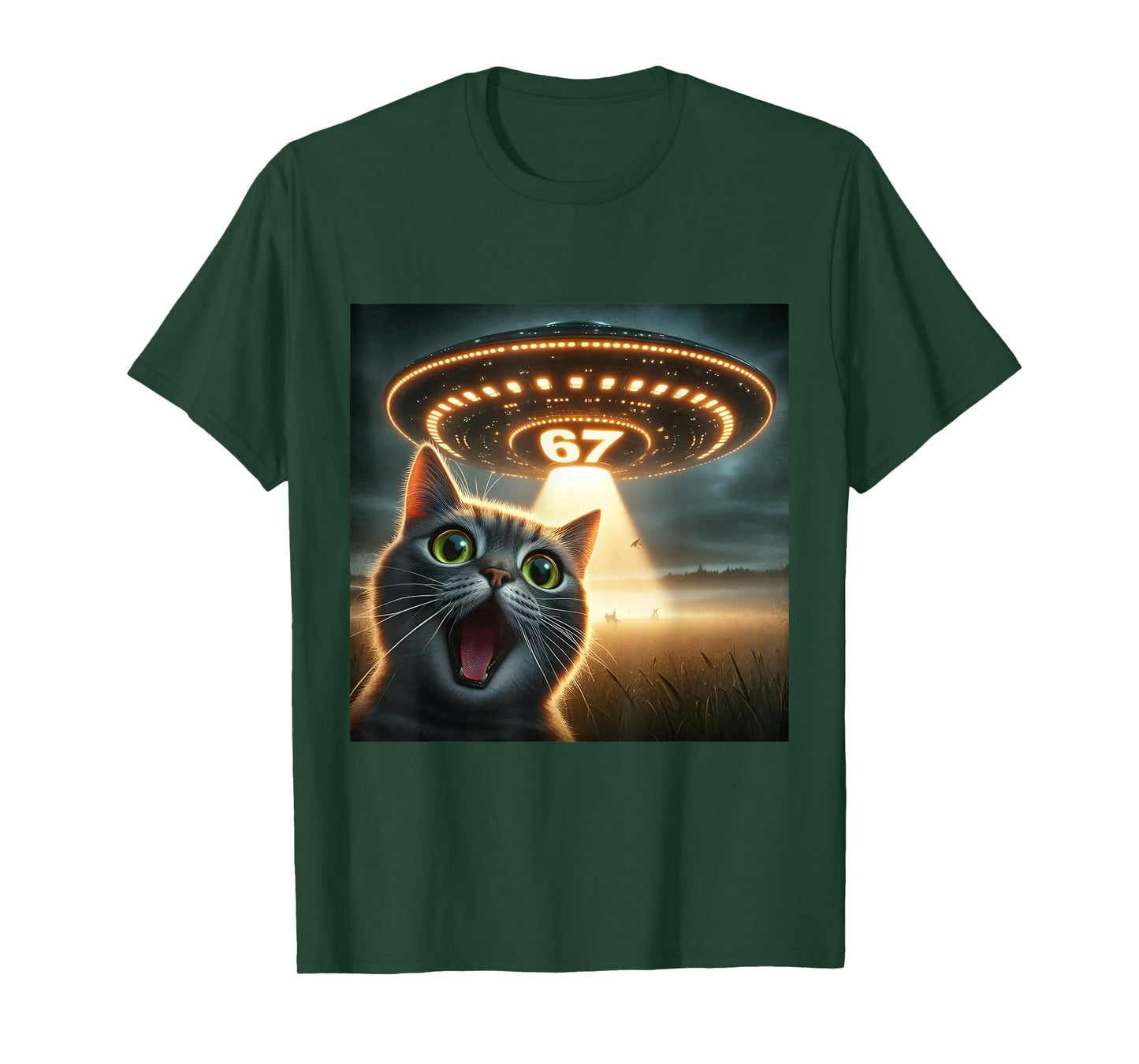 67 Funny Cat Selfie UFO Alien Meme T-Shirt