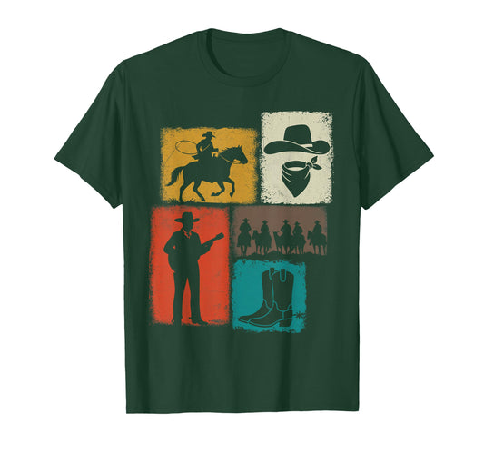 Cowboy Vintage Collage Western Rancher Horseman Rodeo Rider T-Shirt