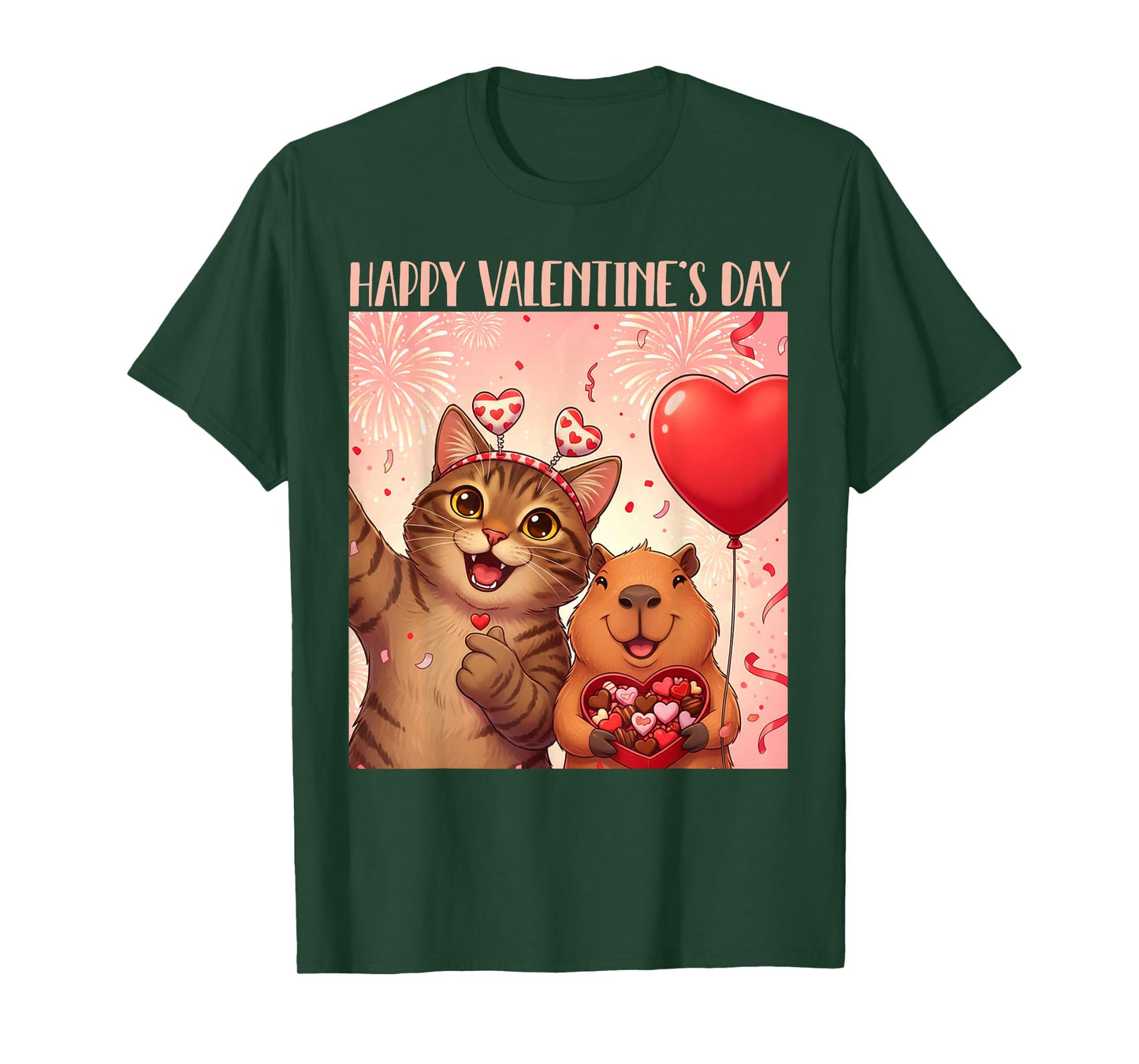 Happy Valentines 2026 Cute Cat Capybara Party Art T-Shirt
