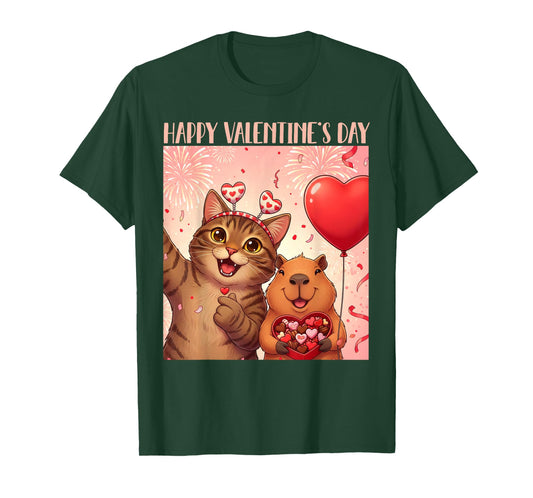 Happy Valentines 2026 Cute Cat Capybara Party Art T-Shirt