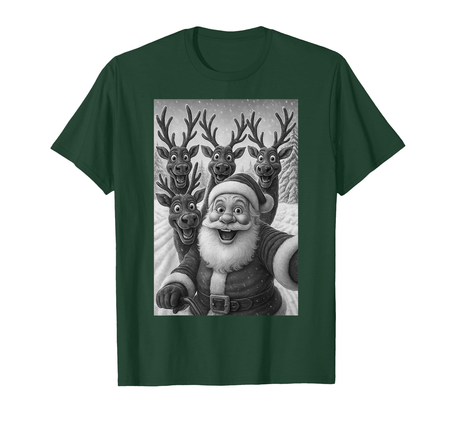 Funny Santa Selfie with Reindeer Christmas T-Shirt