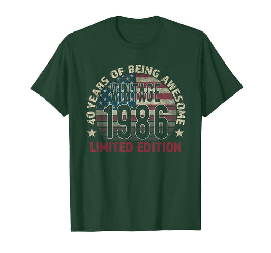 40th Birthday Gift Men Vintage Born 1986 Turning 40 Year Old T-Shirt