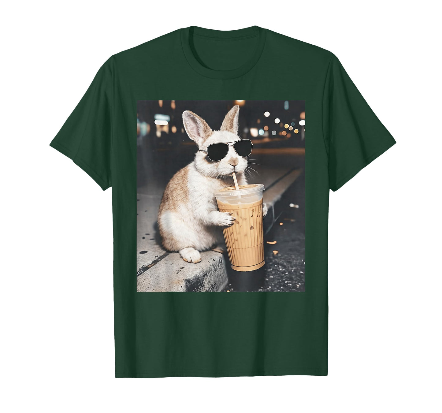 Rabbit Drinking Iced Coffee Funny Easter Bunny Men Women T-Shirt