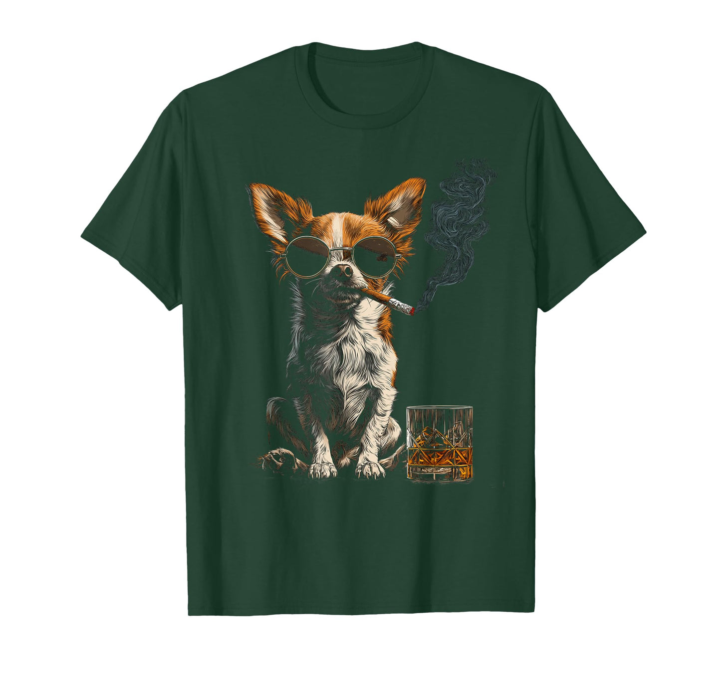 Chihuahua Smoking Cigarette Whisky Lover Funny Dog T-Shirt