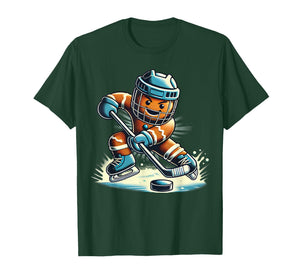Funny Santa Playing Ice Hockey Fan Players Sport Gingerbread T-Shirt