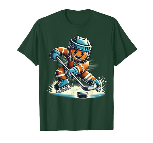 Funny Santa Playing Ice Hockey Fan Players Sport Gingerbread T-Shirt
