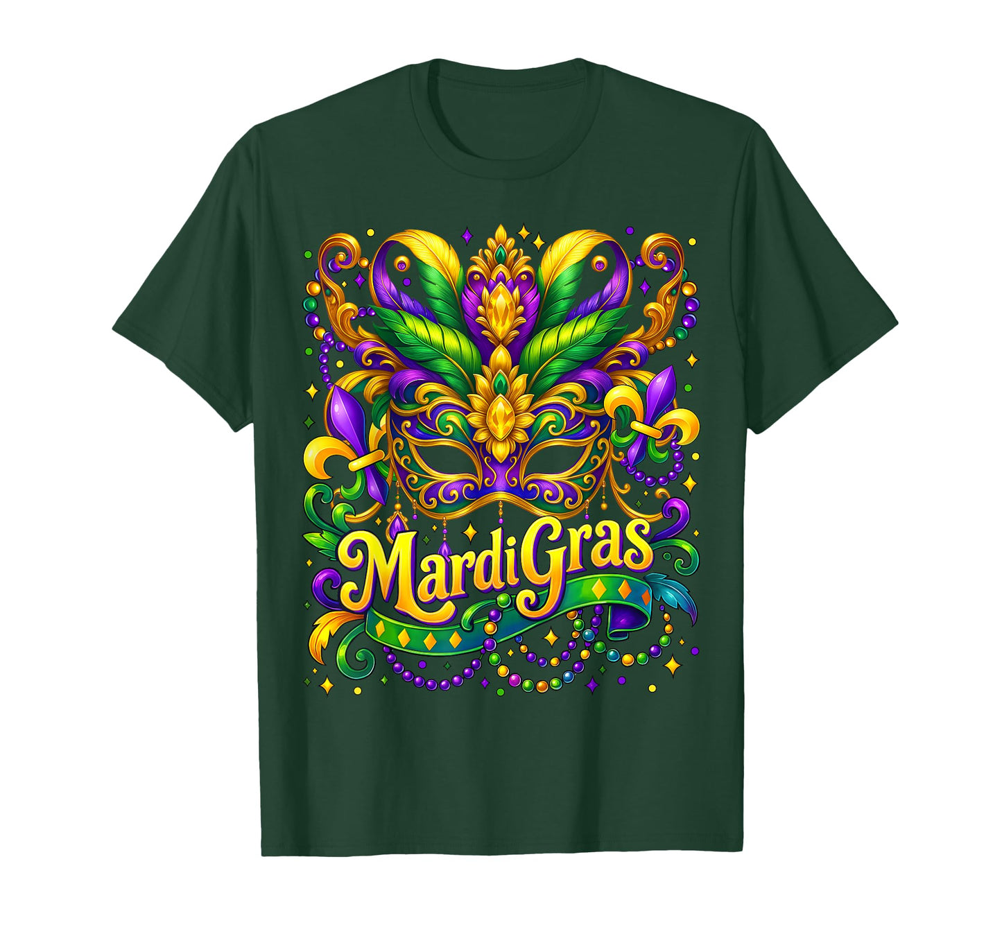 Happy Mardi Gras Mask Fleur De Lis Beads Carnival Party T-Shirt