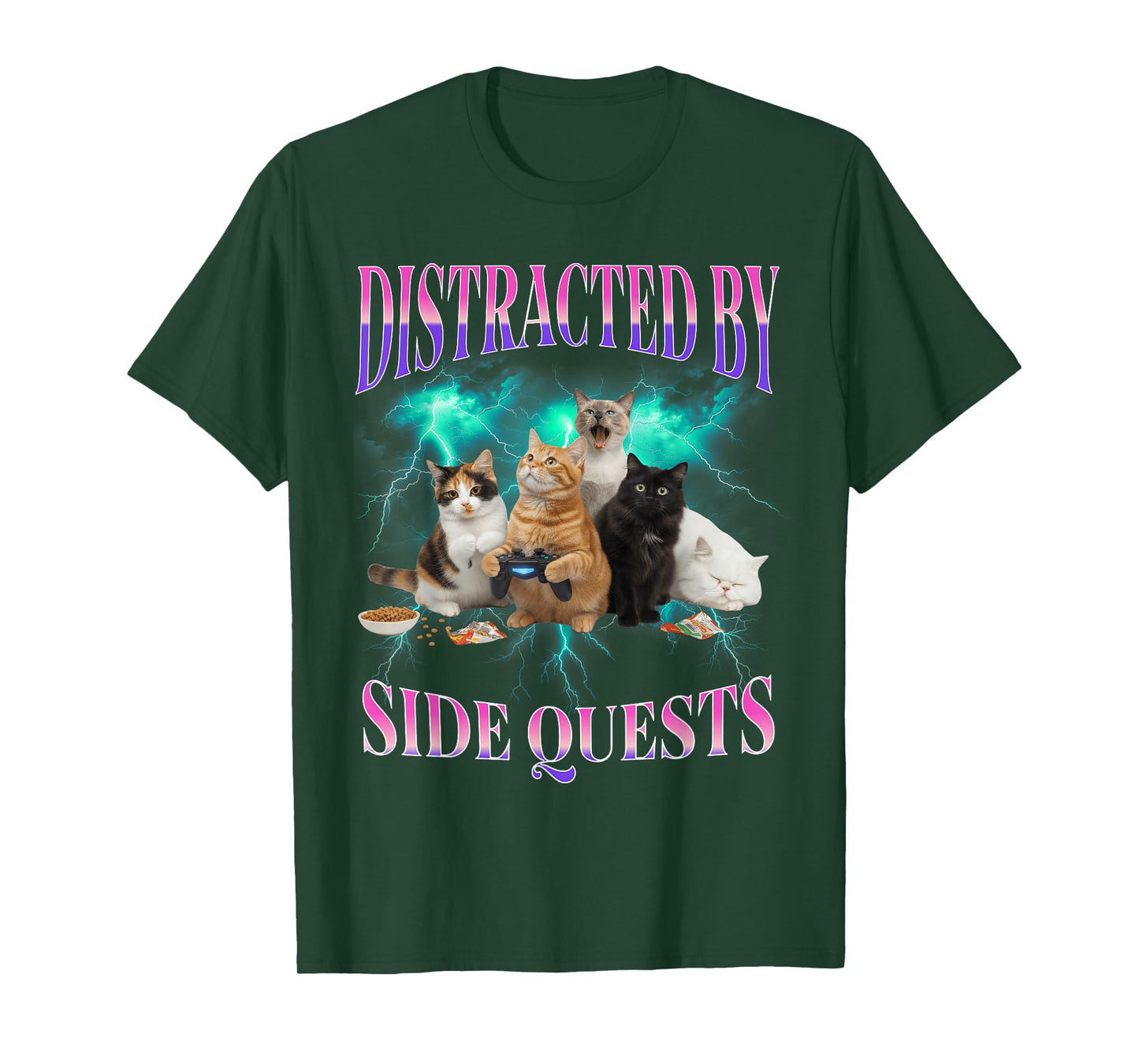 Cats Side Quest Distracted Tabletop Funny Men Bootleg 90s T-Shirt