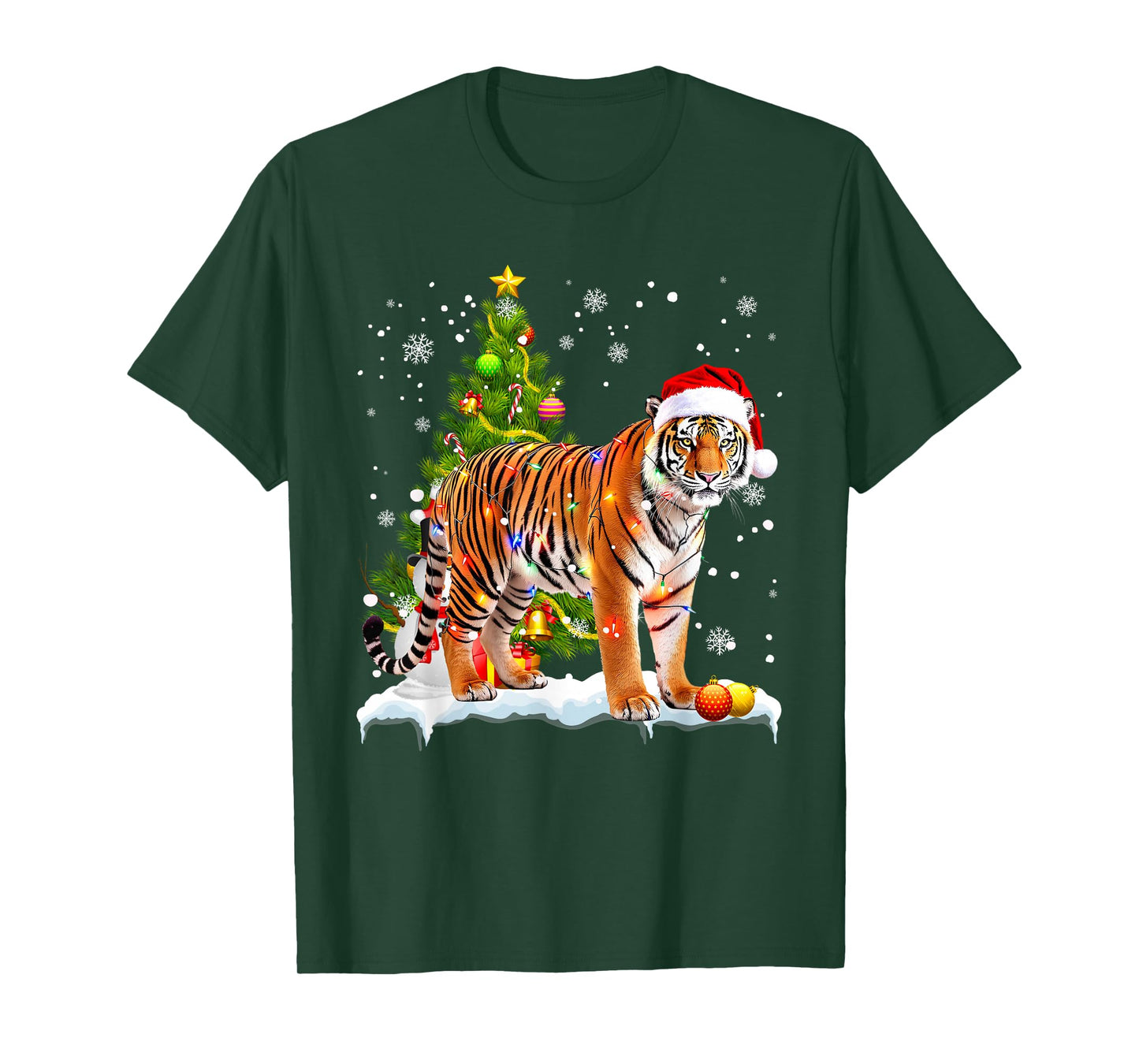 Cute Tiger Christmas Light Funny Tiger Lover Xmas T-Shirt