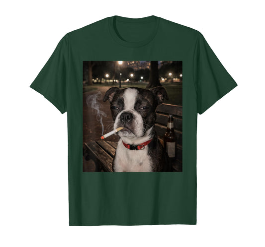 Funny Smoking Boston Terrier Dog Meme Gen Z Joke Brainrot T-Shirt