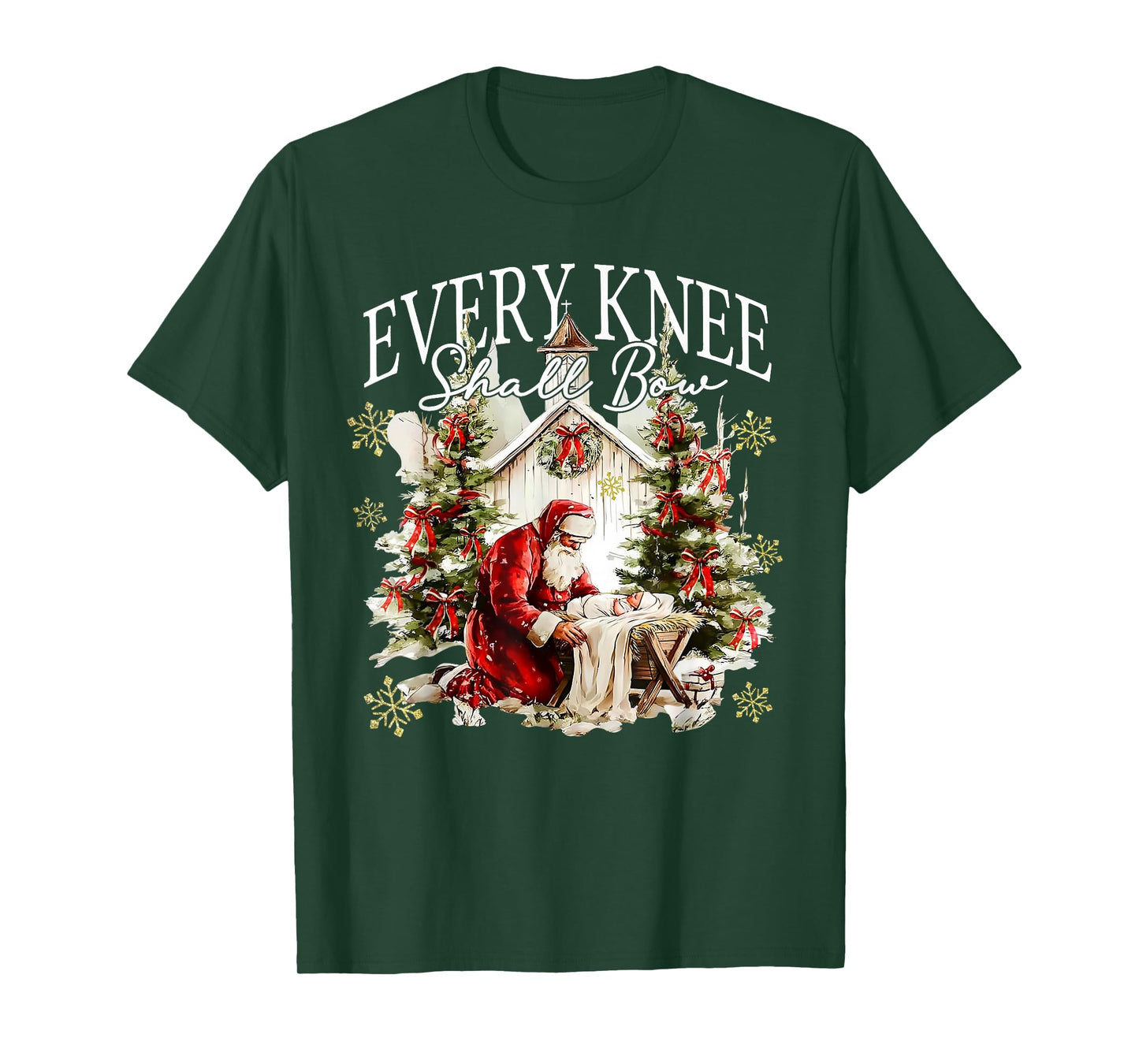 Every Knee Shall Bow Jesus Birth Christian Santa Christmas T-Shirt
