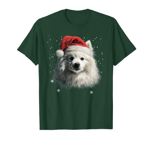American Eskimo Christmas Funny Santa Hat Dog Xmas T-Shirt