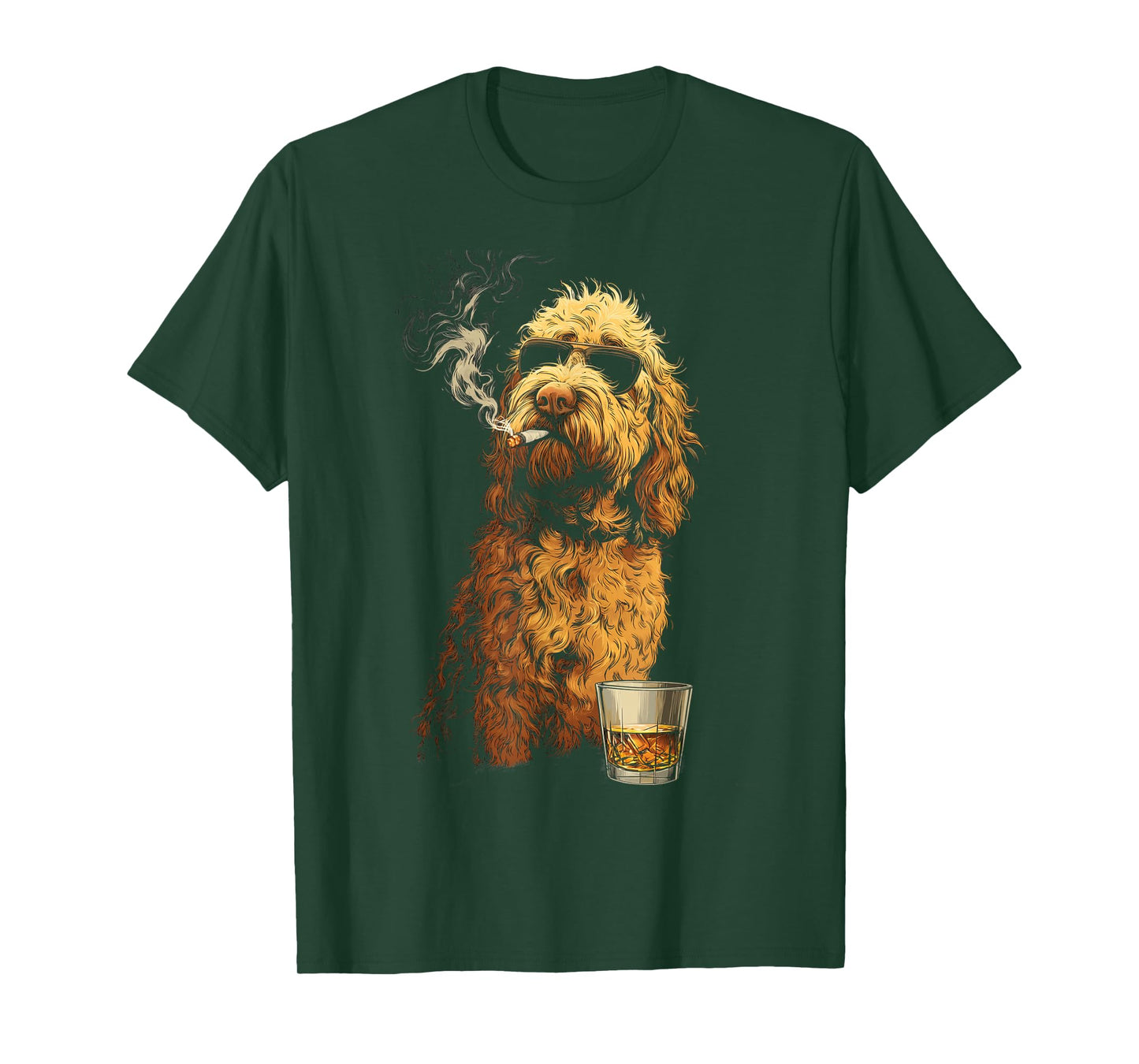Goldendoodle Smoking Cigarette Whisky Lover Funny Doodle Dog T-Shirt
