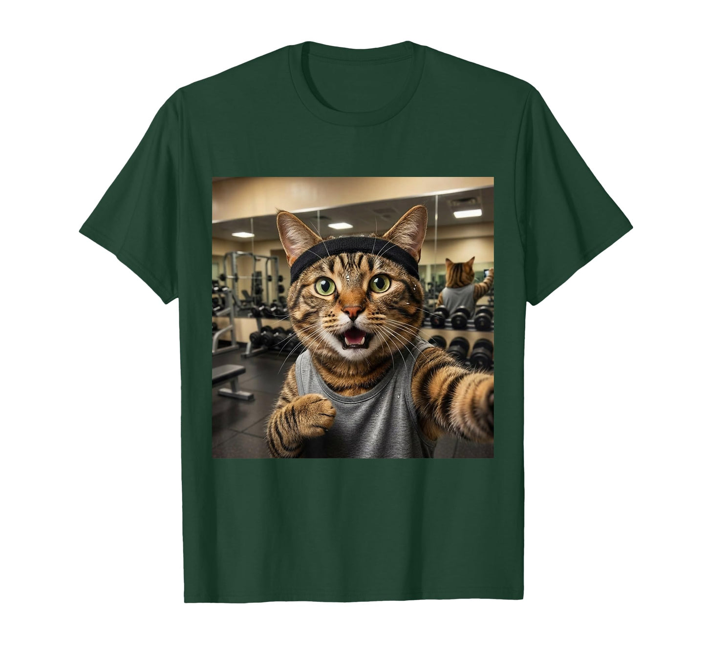 Cat Selfie Funny Gym Fitness Humor Workout Lover Style T-Shirt
