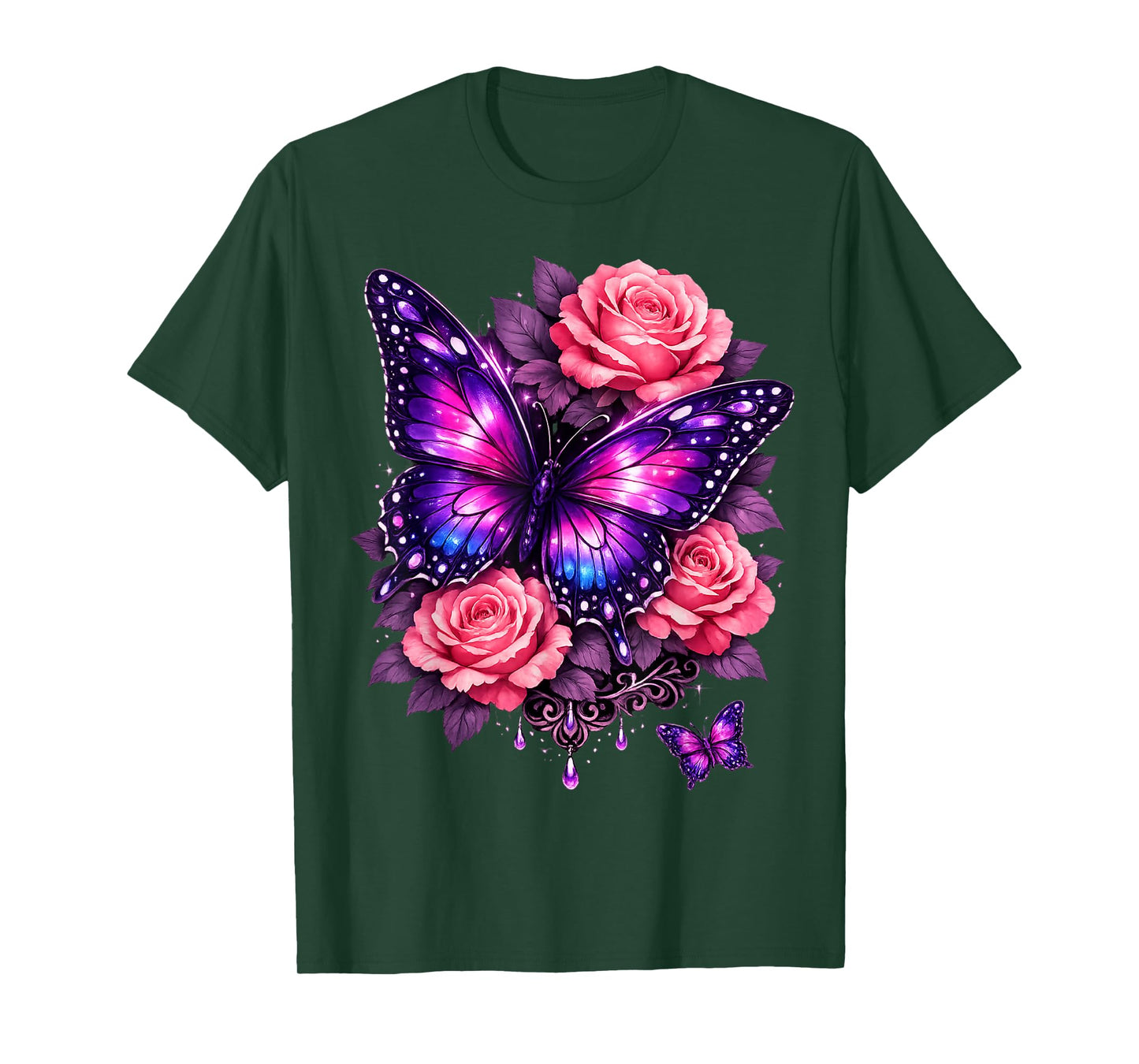 Beautiful Butterfly Purple Rose Butterfly Lovers Gifts Women T-Shirt