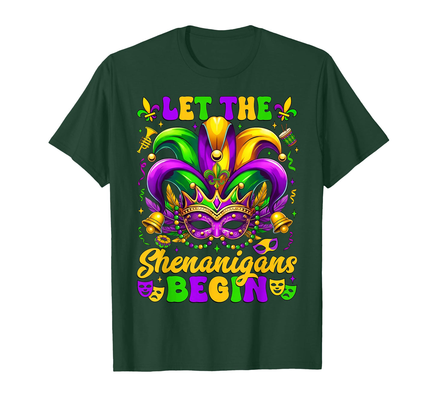 Mardi Gras Let The Shenanigans Begin Jester Mask Men Women T-Shirt