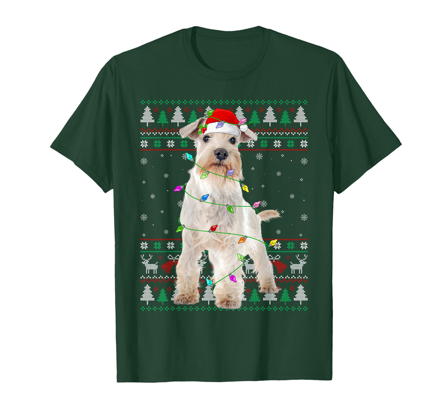 Miniature White Schnauzer Dog Christmas Ugly Sweater Xmas T-Shirt