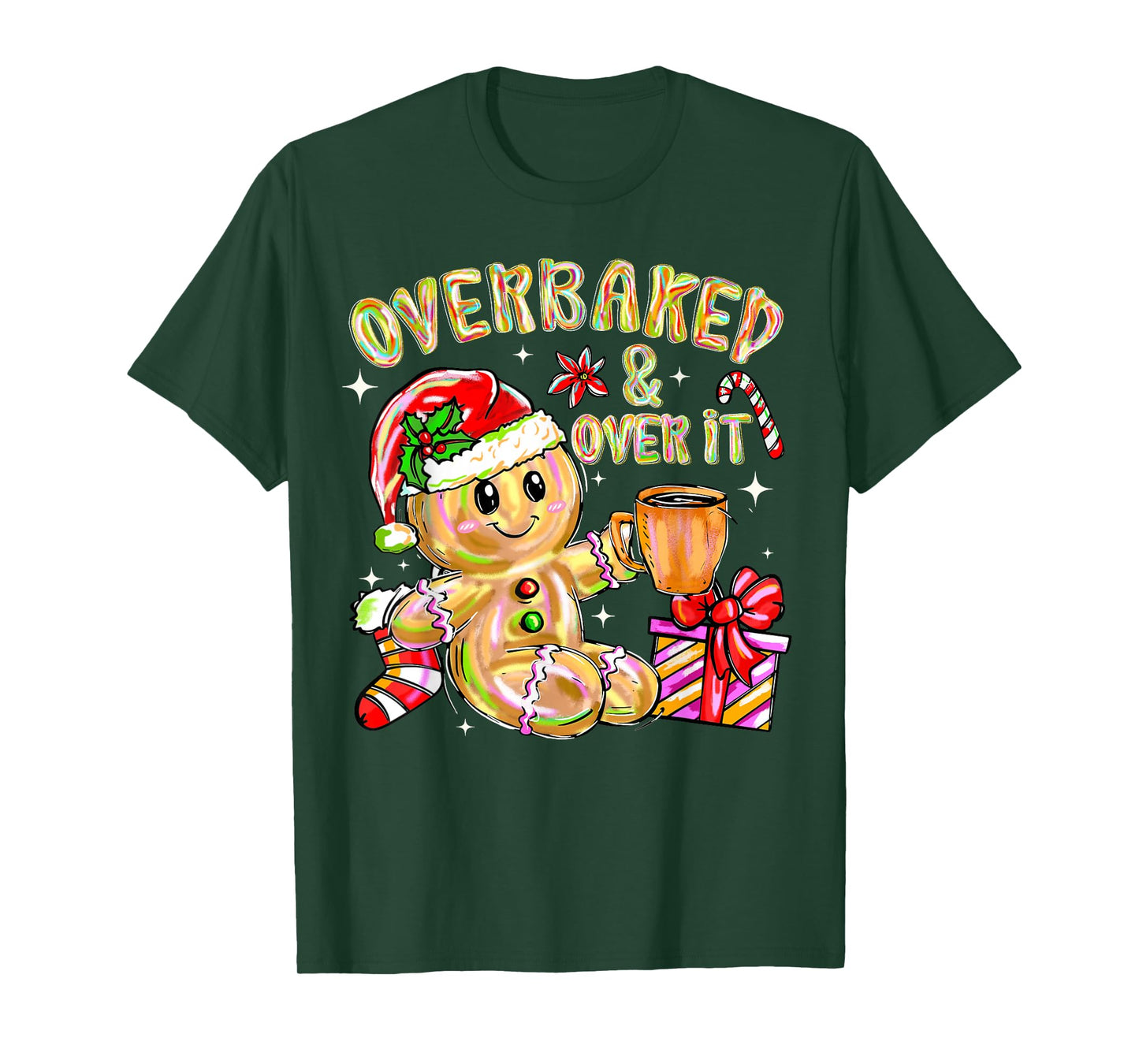 Overbaked and Over It Xmas Cookies Baking Gingerbread Man PJ T-Shirt