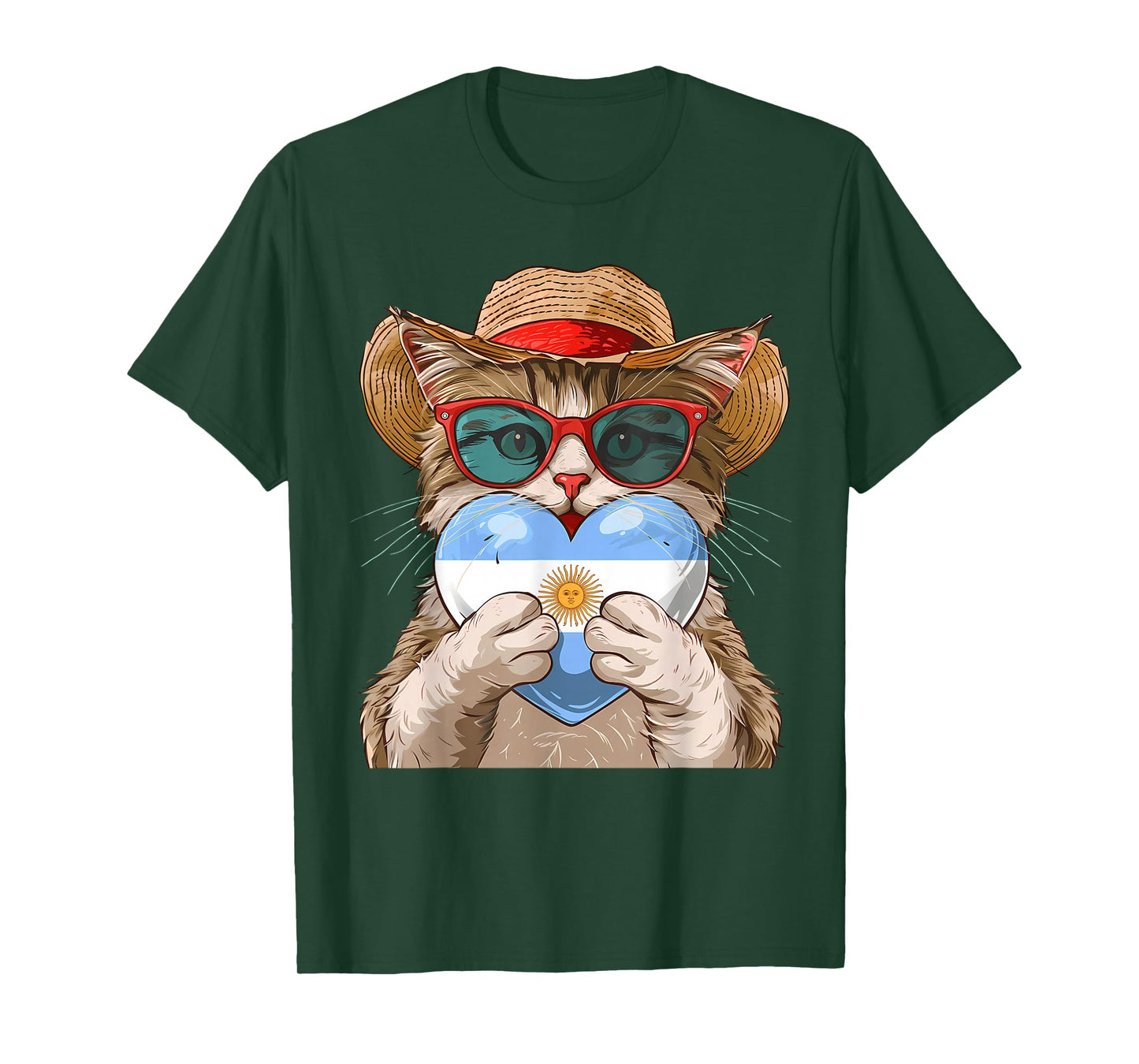 Argentina Pride Cat Heart Argentinian Flag T-Shirt