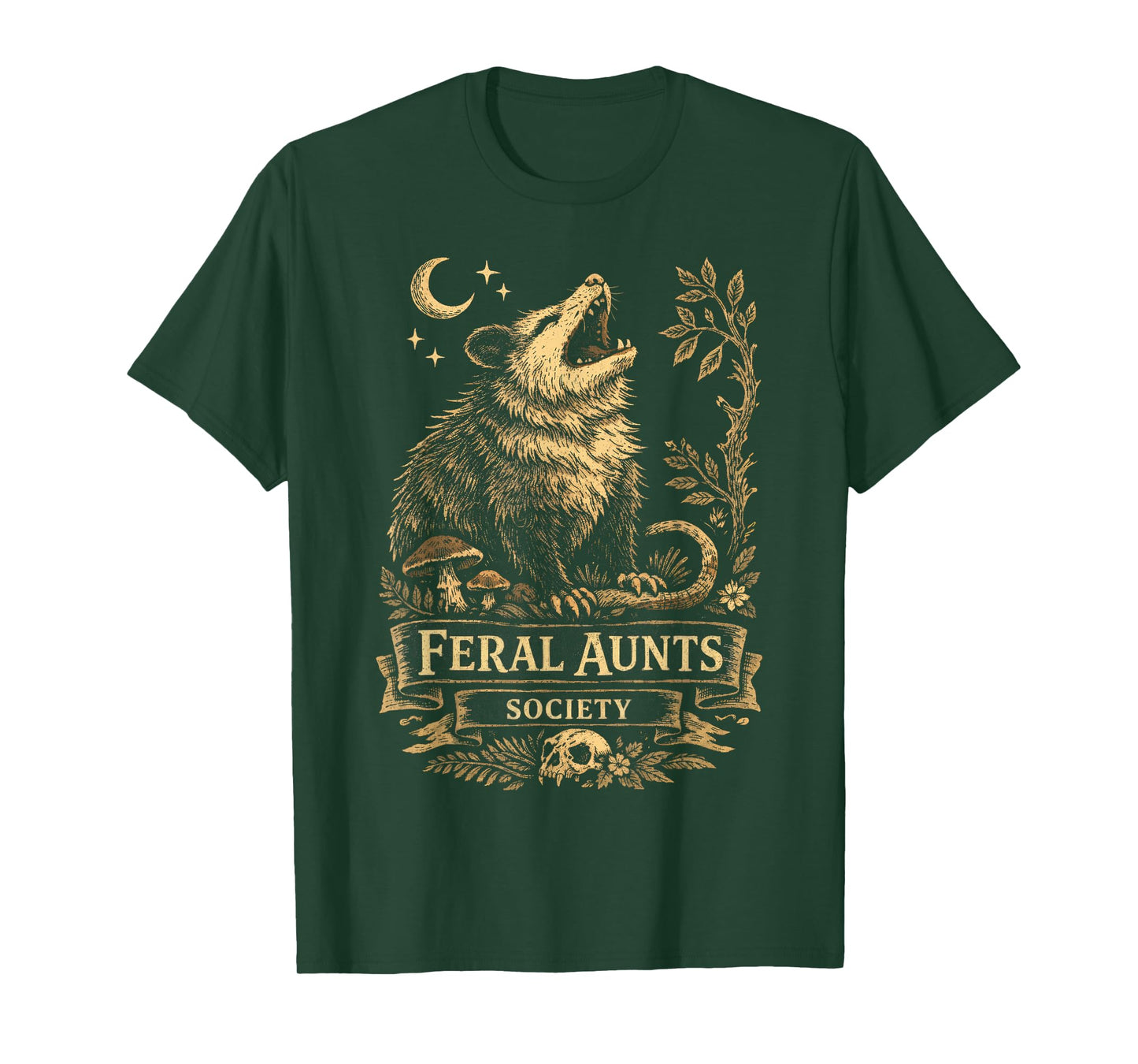 Feral Aunts Society Funny Opossum Folklore Vintage Graphic T-Shirt