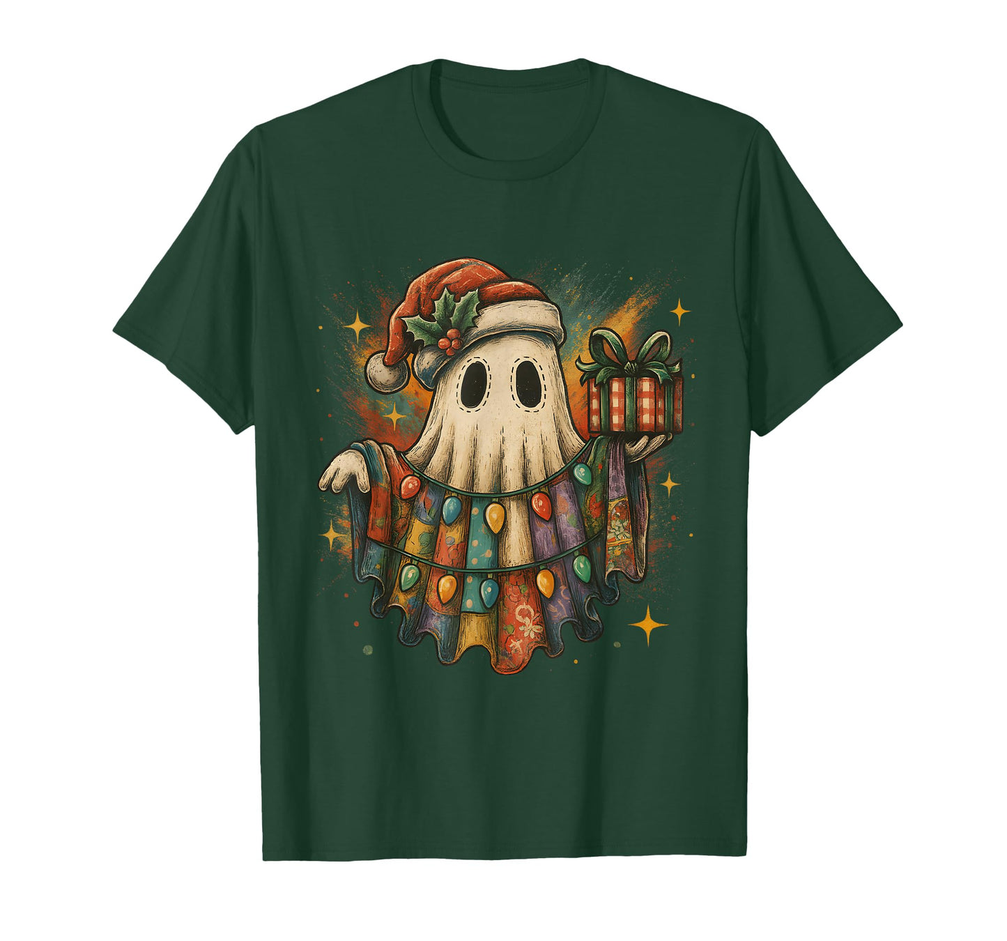 Vintage Christmas Ghost with Lights and Gift T-Shirt