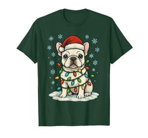 Christmas Lights Wrapped On Cute White French Bulldog Lover T-Shirt