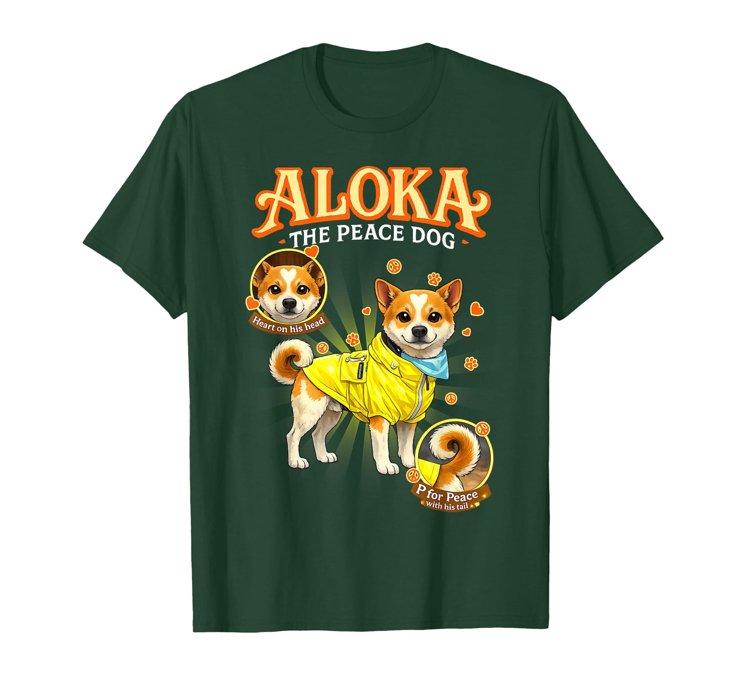 Aloka The Peace Dog - Heart Mark and Peace Tail T-Shirt