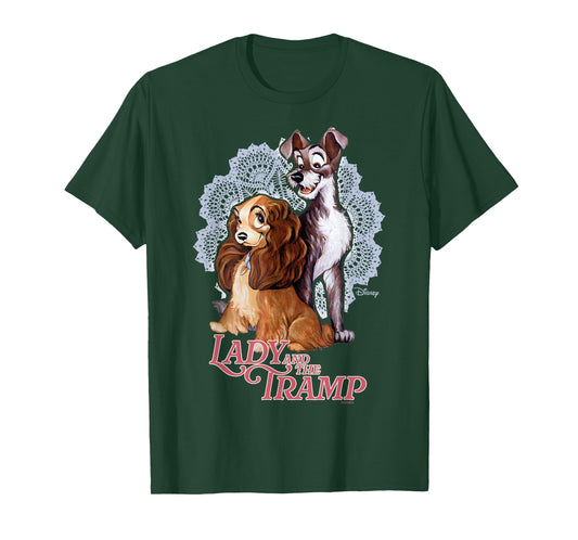 Disney Lady and The Tramp Classic Doily Illustration T-Shirt