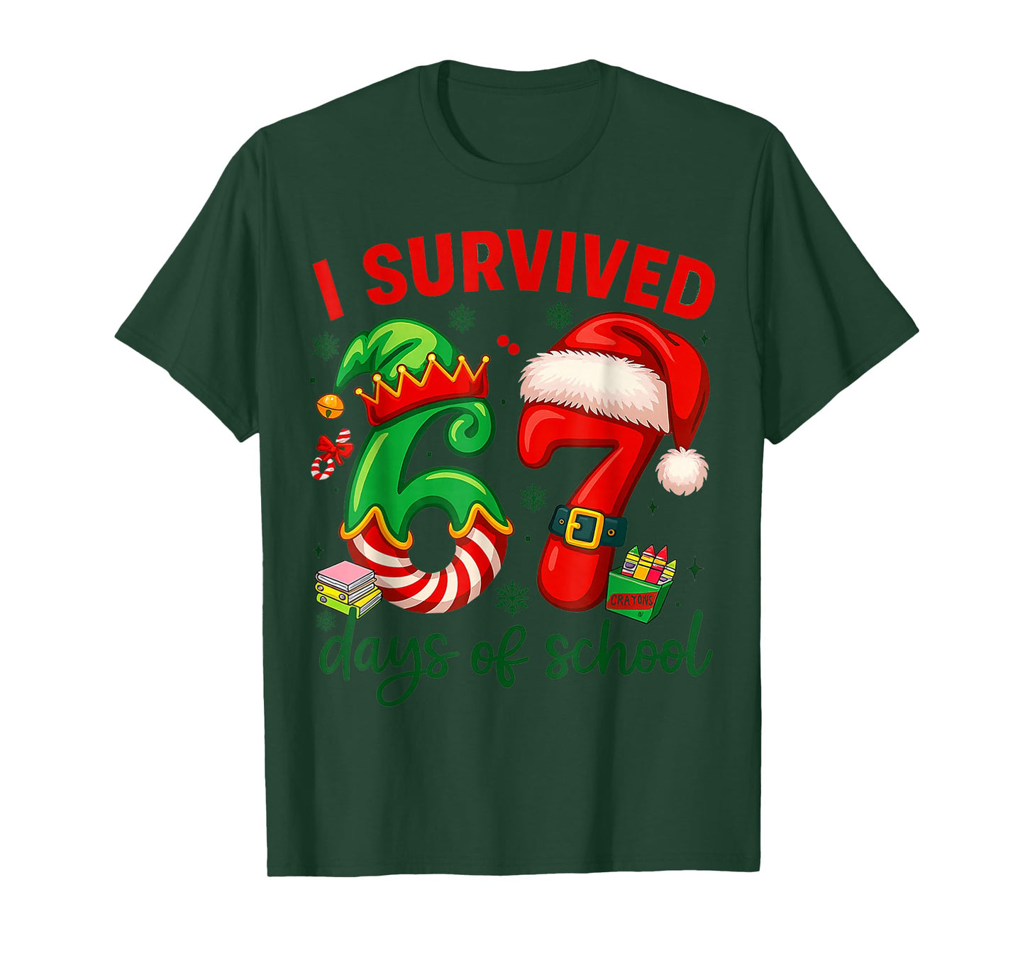I Survived 67 Days of School Christmas Candy Cane Six Seven T-Shirt