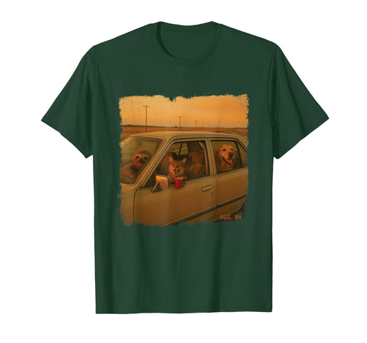 90s Roadtrip Animals Photo Cat Sloth Dog Retro Nostalgia T-Shirt