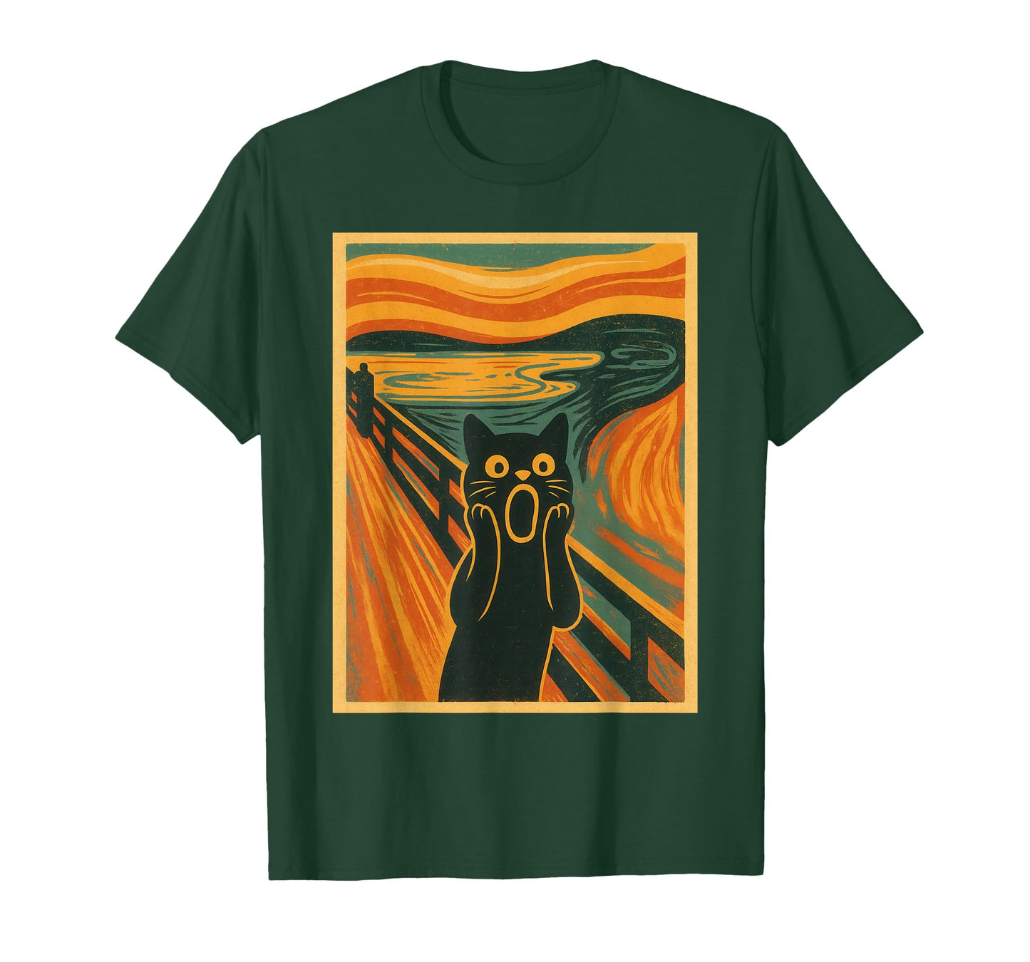 Funny Black Cat Painting The Scream Famous Art Munch Graphic T-Shirt