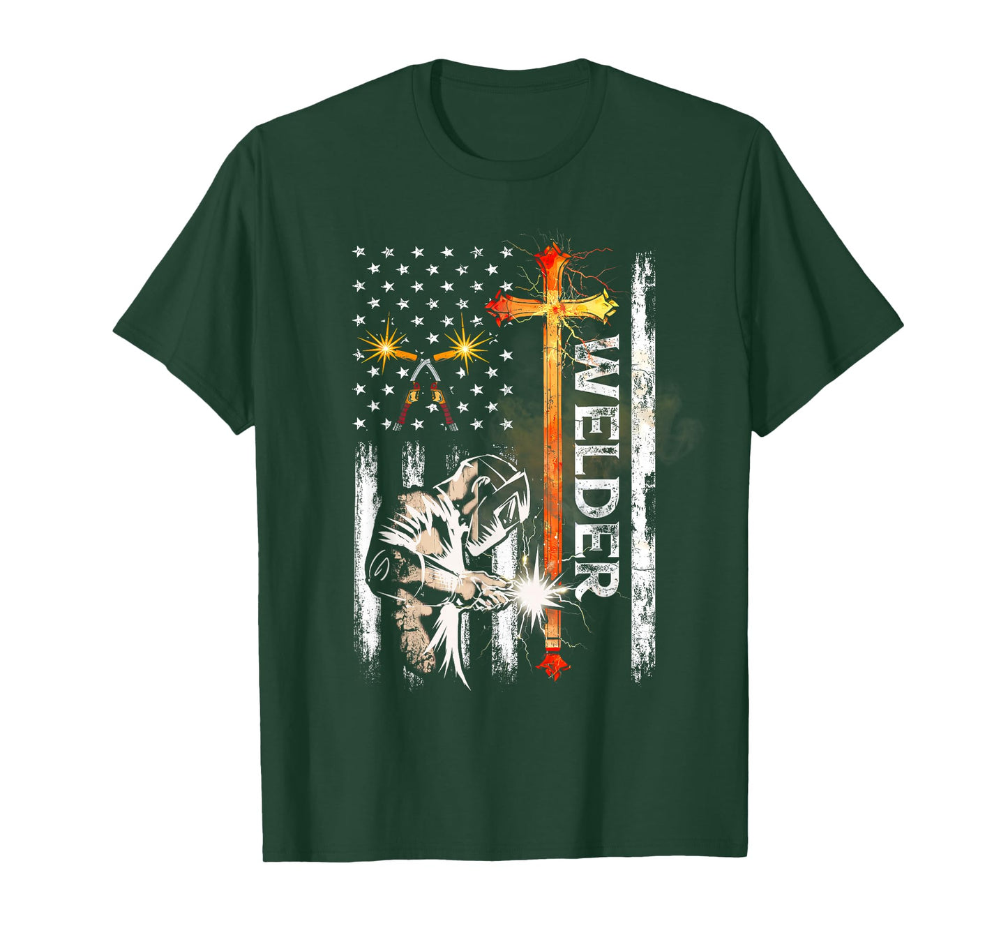Welder American Flag Welding Faith Cross Christian T-Shirt