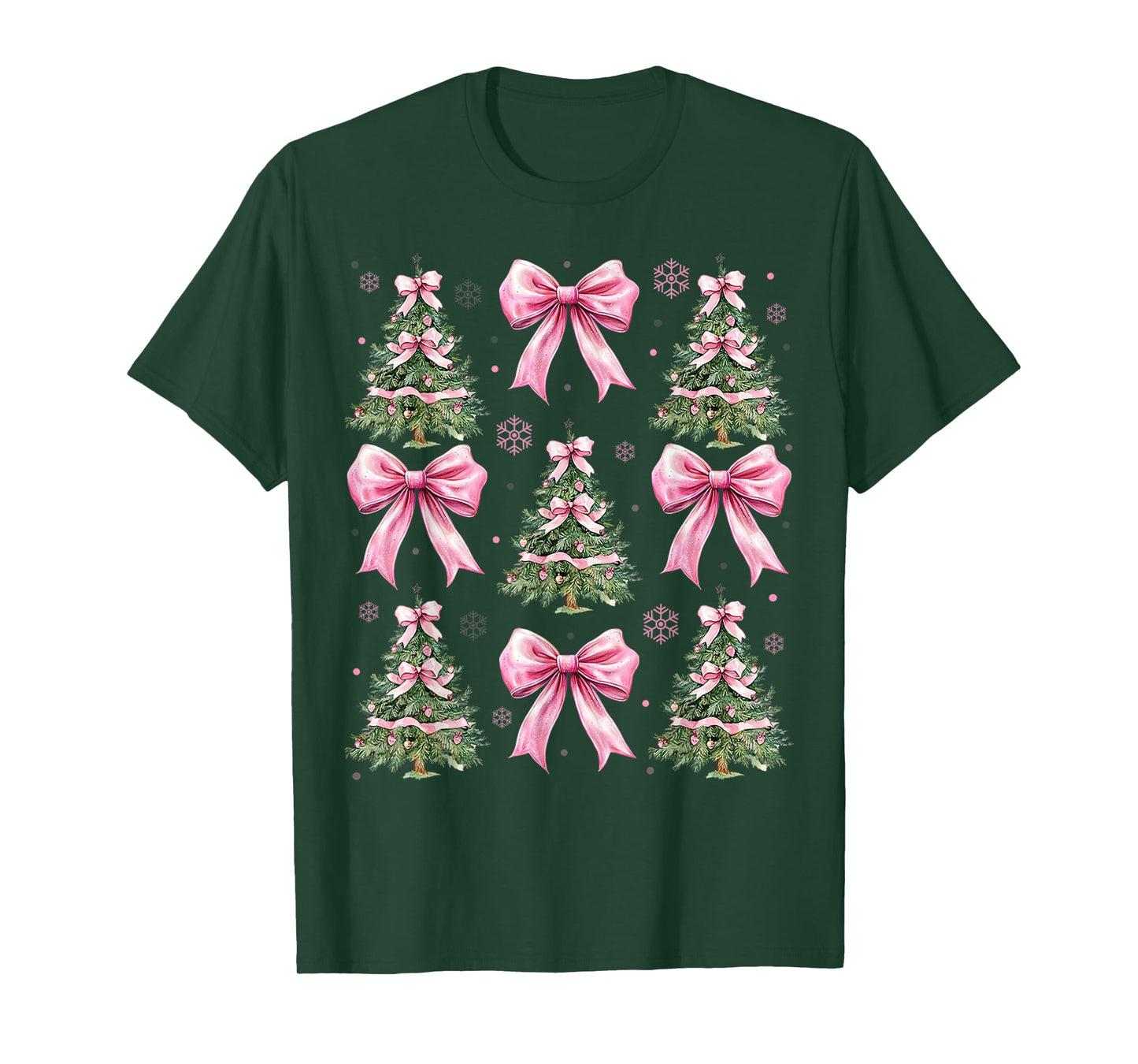 Coquette Bow Pink Christmas Tree Xmas Pajamas Women Girls T-Shirt