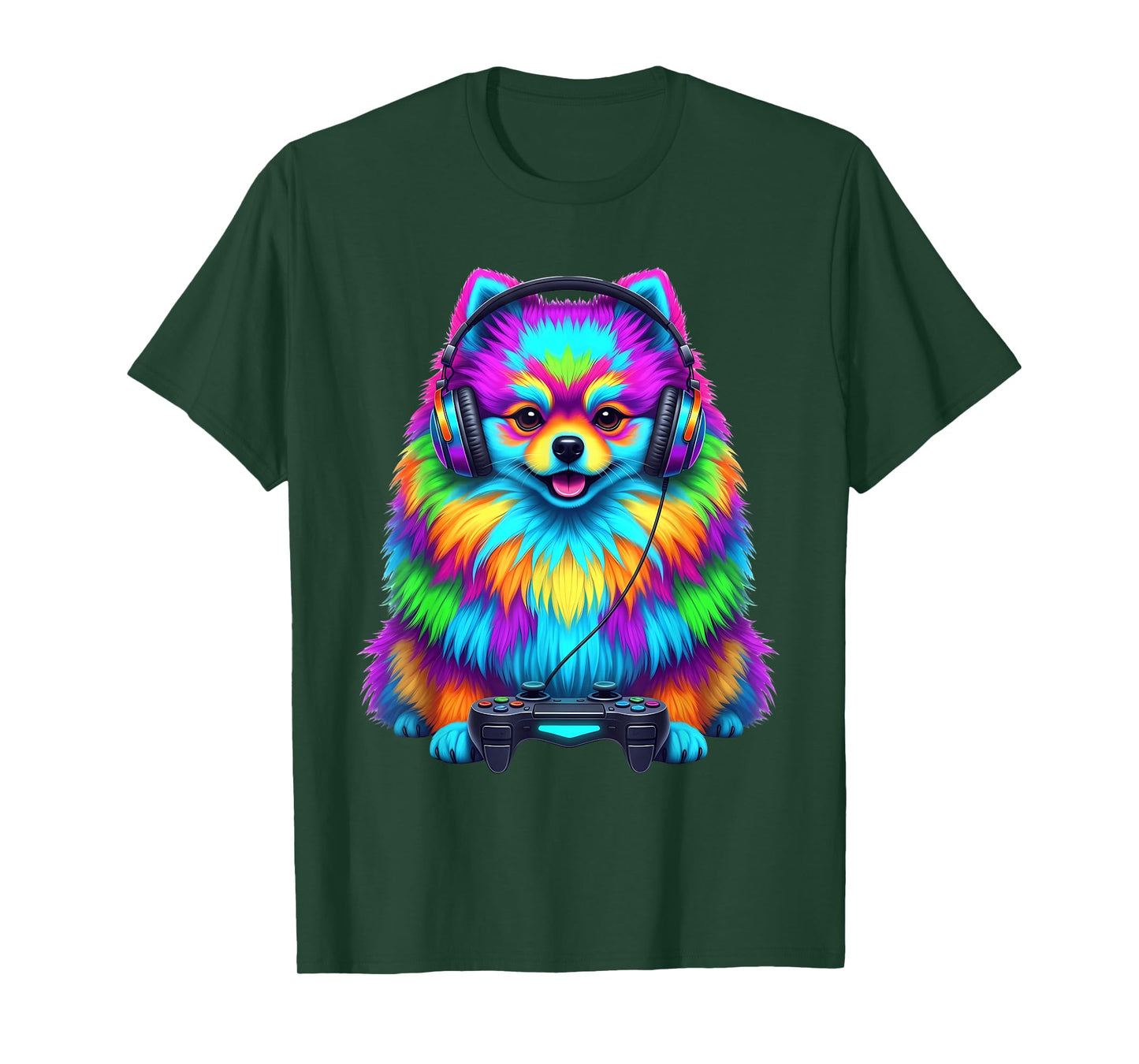 Colorful Pomeranian Video Game Gamer Dog Zoo Design T-Shirt