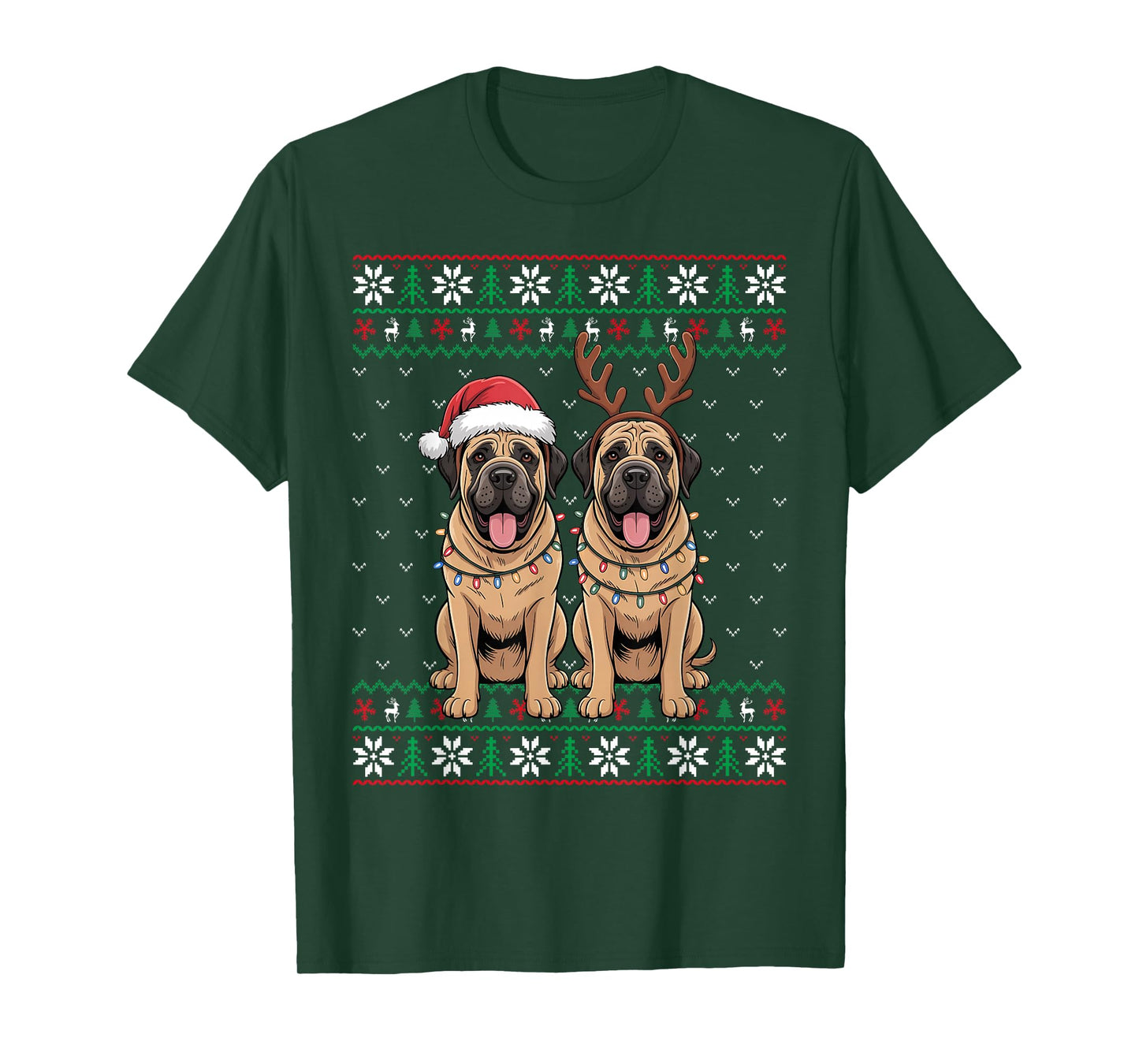 Ugly Xmas Lights Men Women Mastiff Dog Christmas Sweater T-Shirt