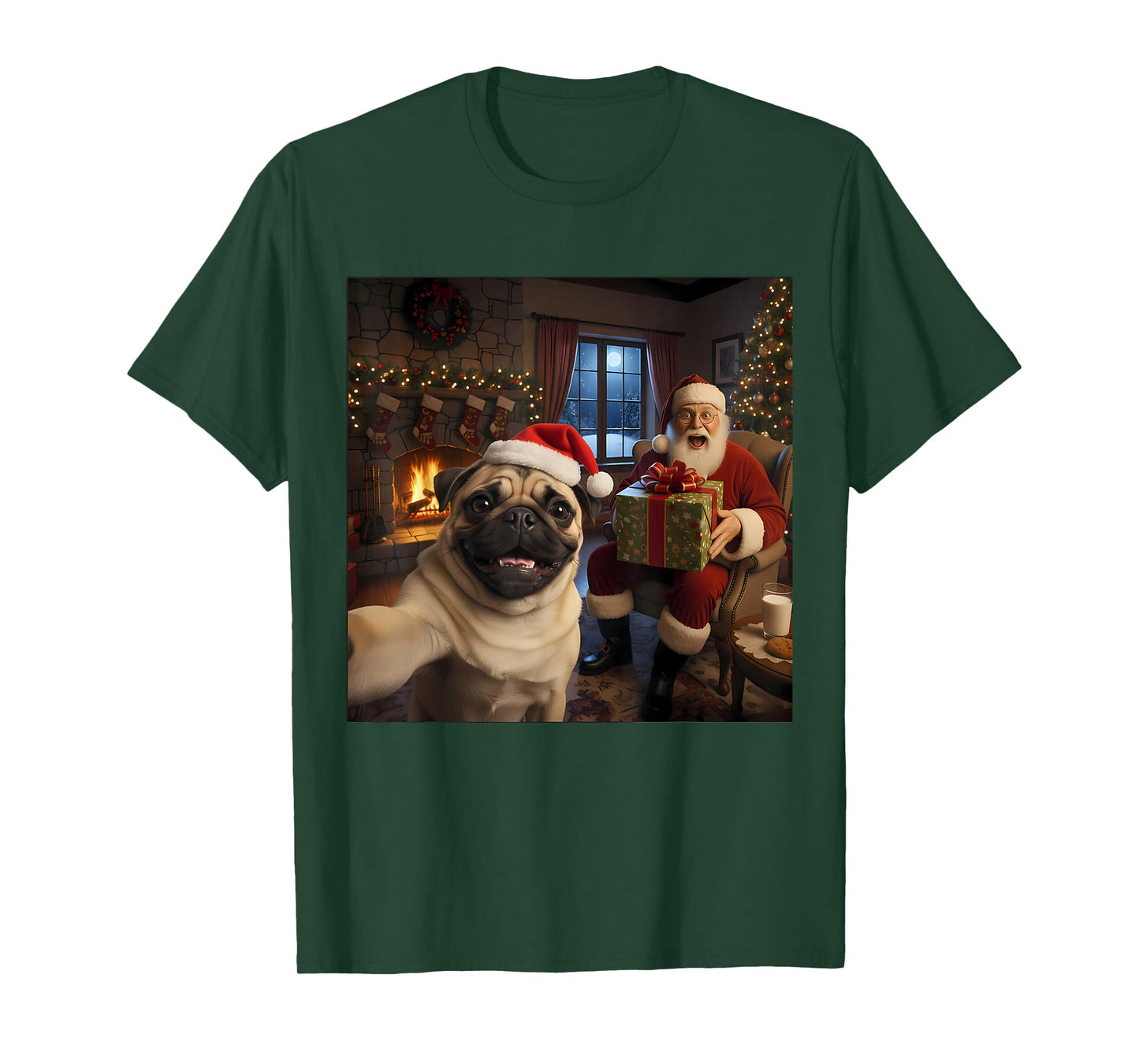 Pug Selfie with Santa Claus Funny Christmas Meme T-Shirt