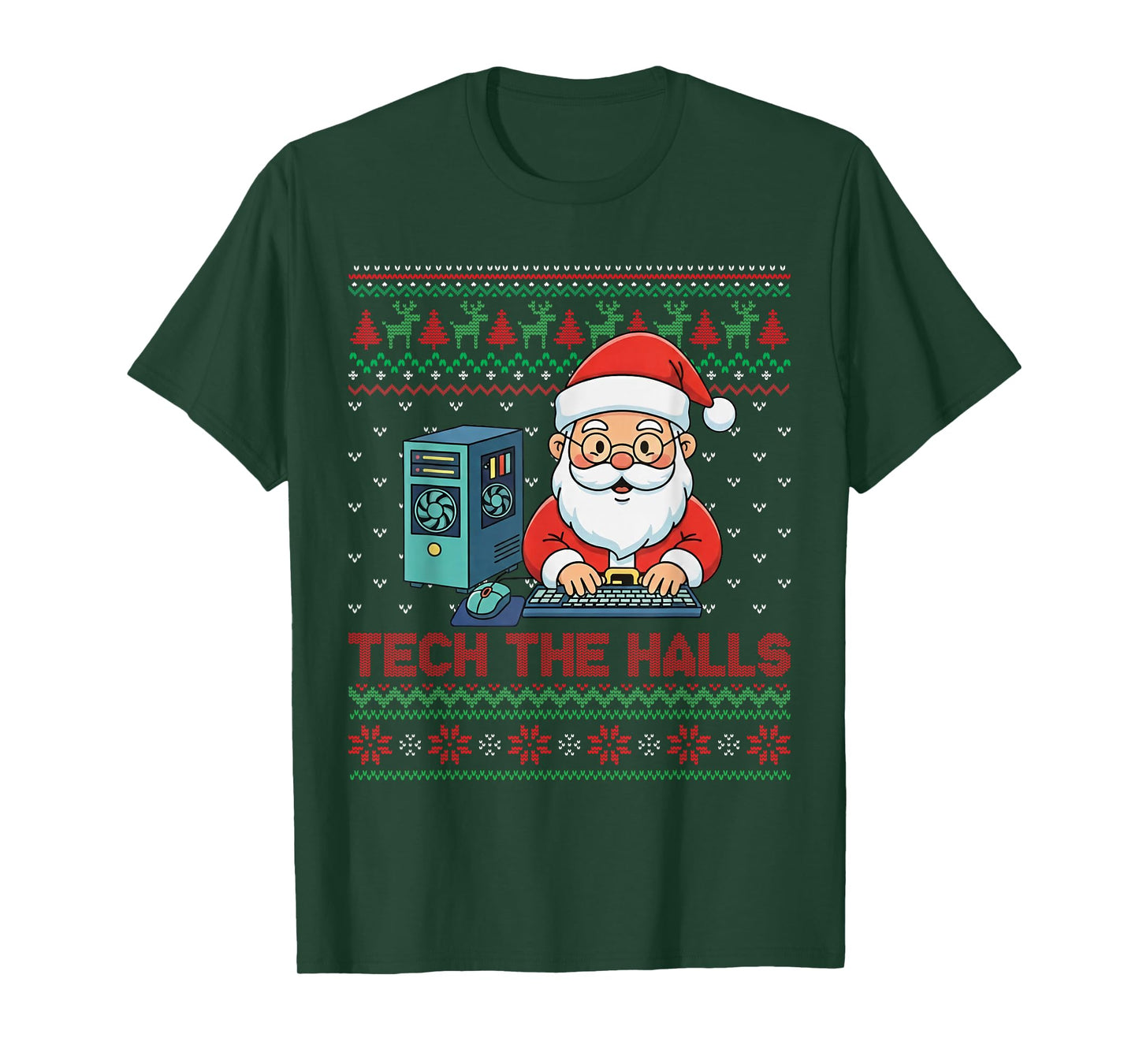 Tech The Halls Ugly Computer Geek Festive Christmas T-Shirt