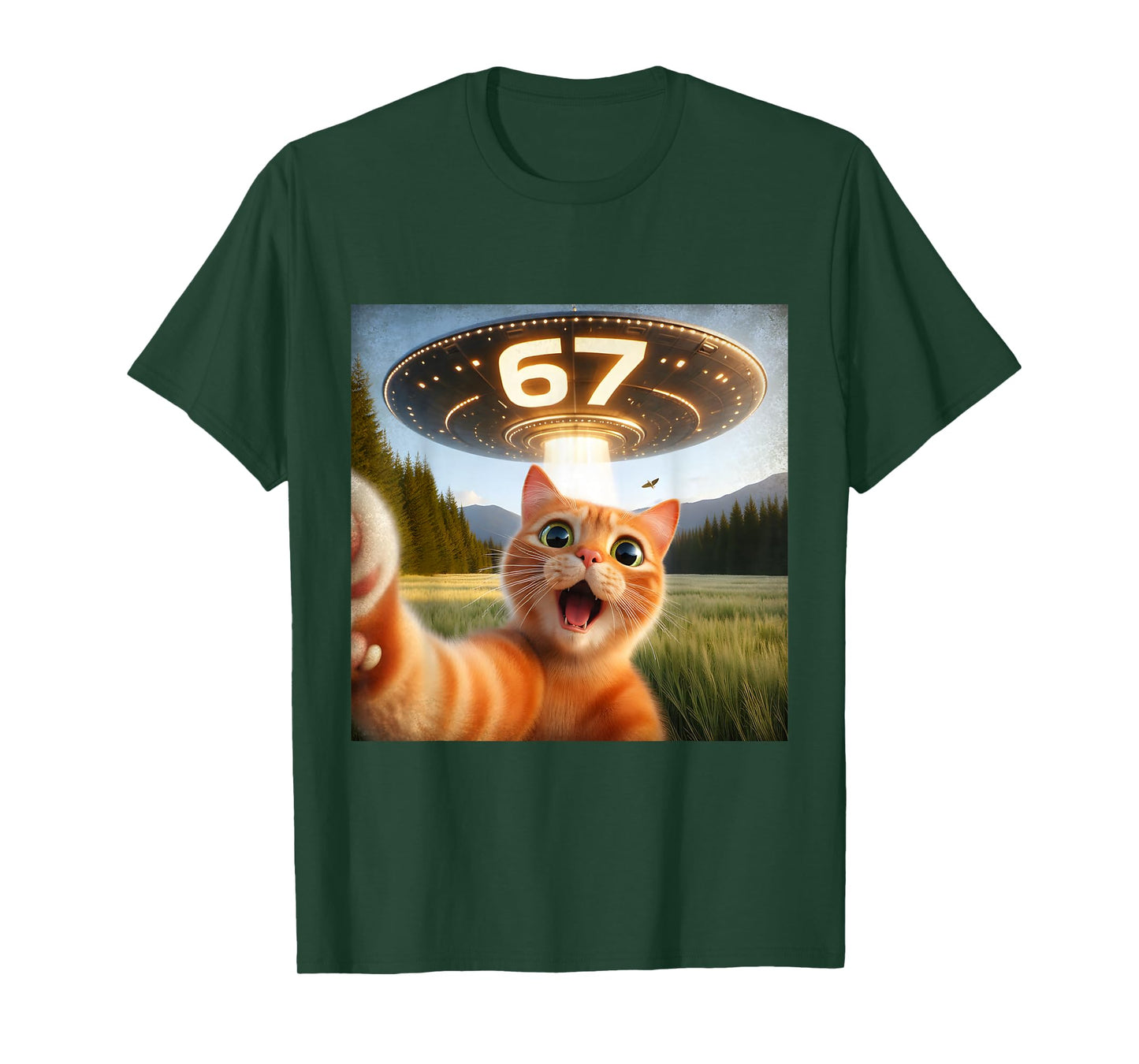 67 Funny Cat Selfie UFO Alien Meme T-Shirt