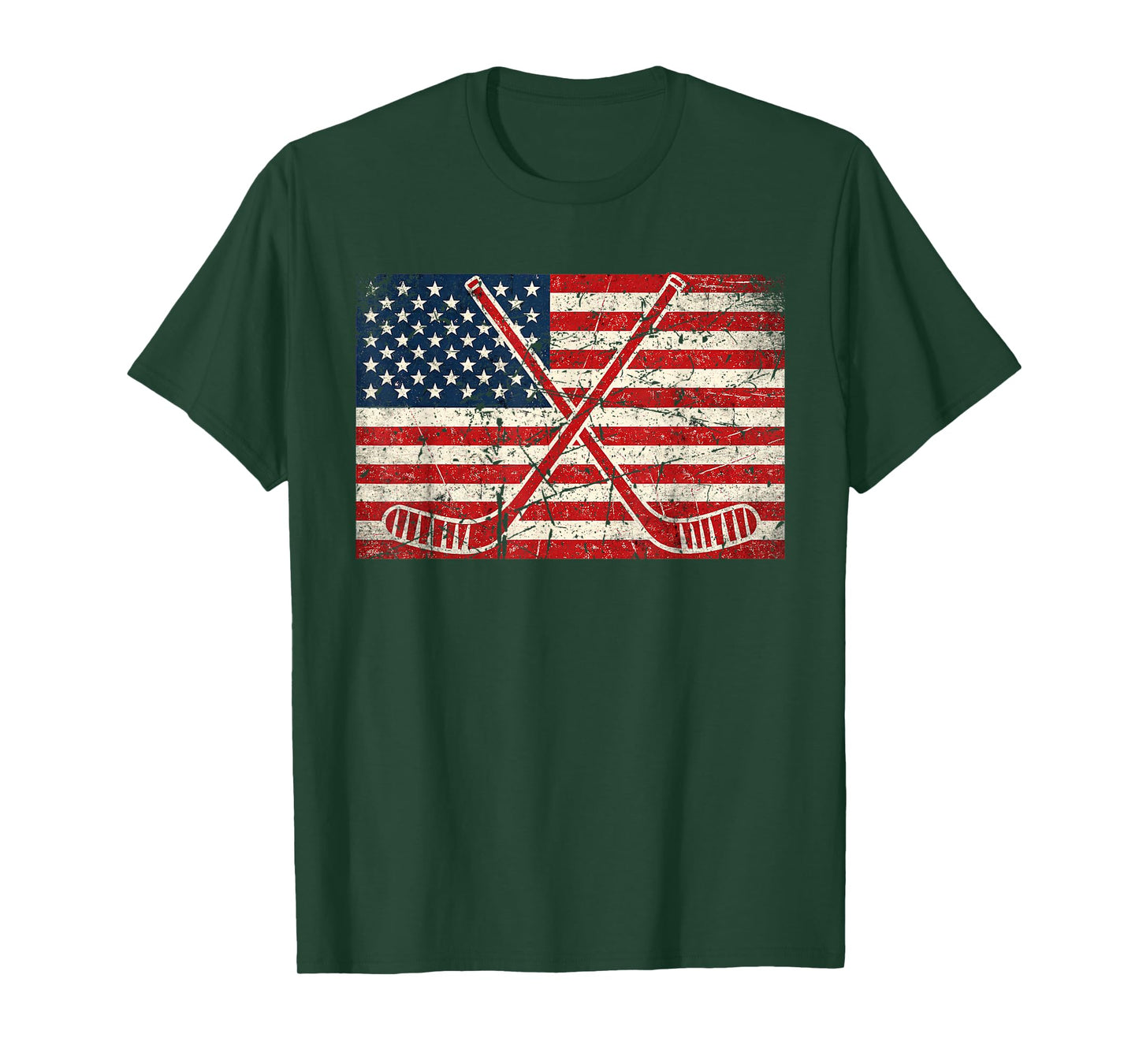 American Pride 4th of July Ice Hockey USA Flag Hockey Sticks T-Shirt