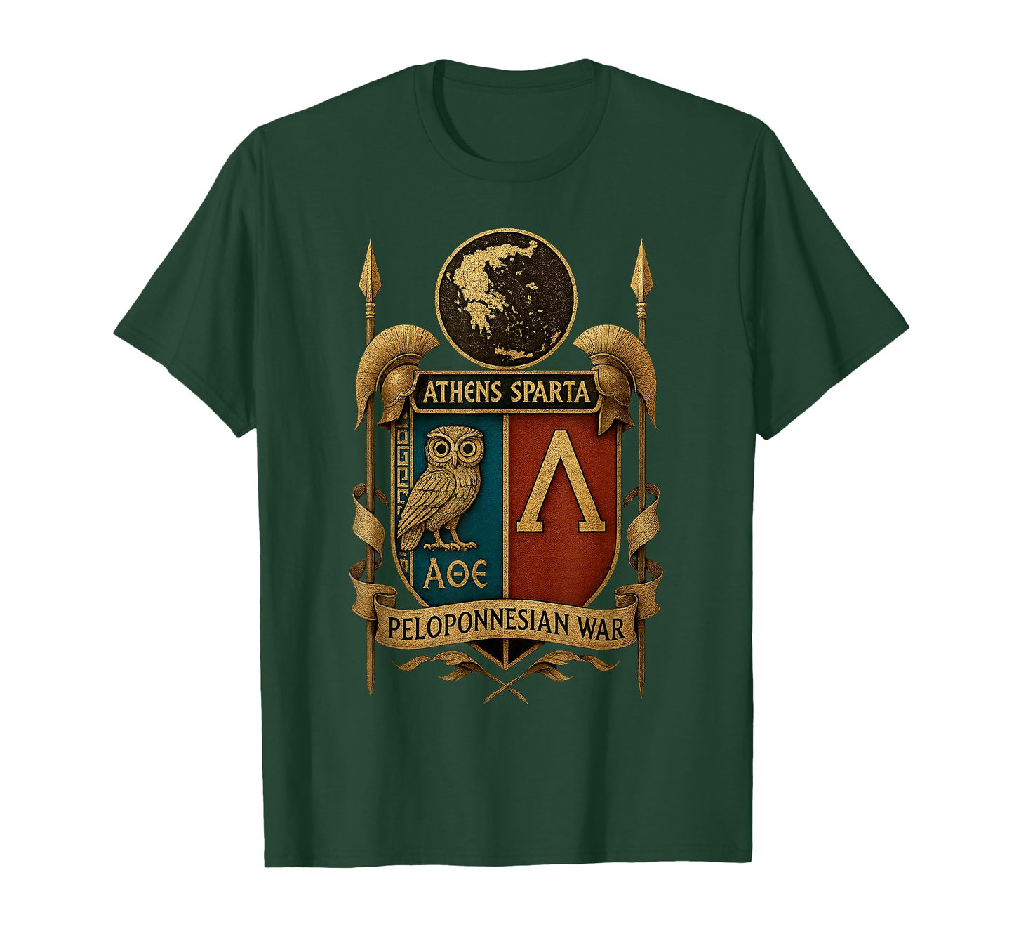 Peloponnesian War Athens Sparta Emblem Owl Lambda Crest T-Shirt