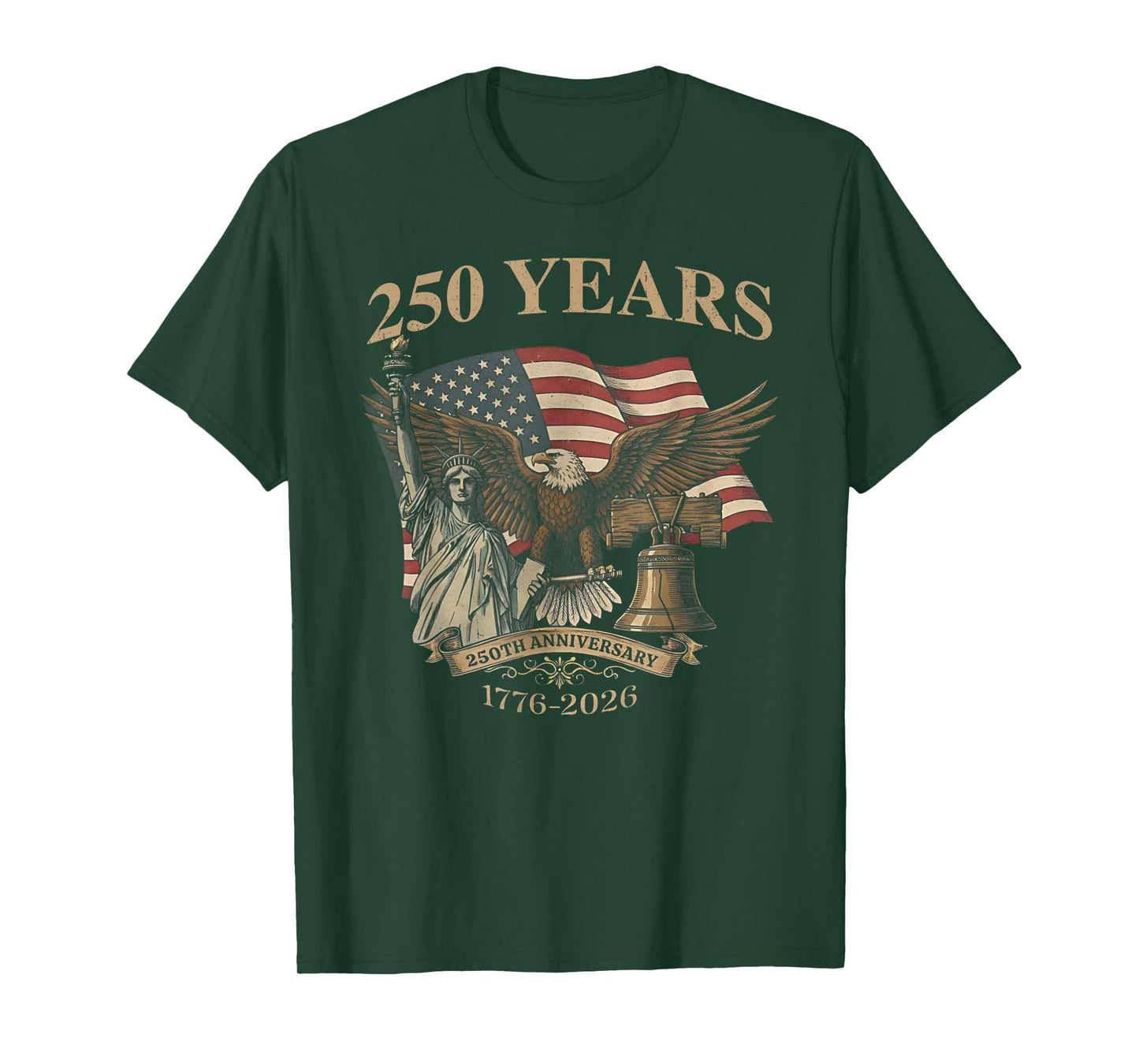 250 Years America 1776-2026 Liberty Bell Eagle USA Flag T-Shirt