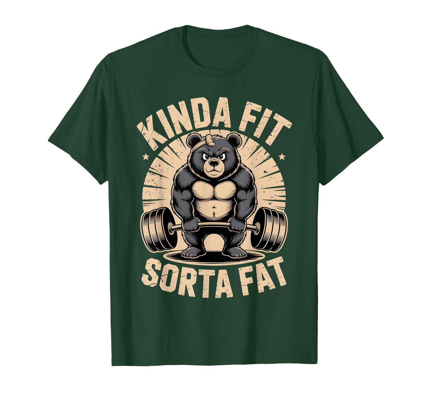 Kinda Fit Sorta Fat Funny Bear Weightlifter Workout Gym T-Shirt