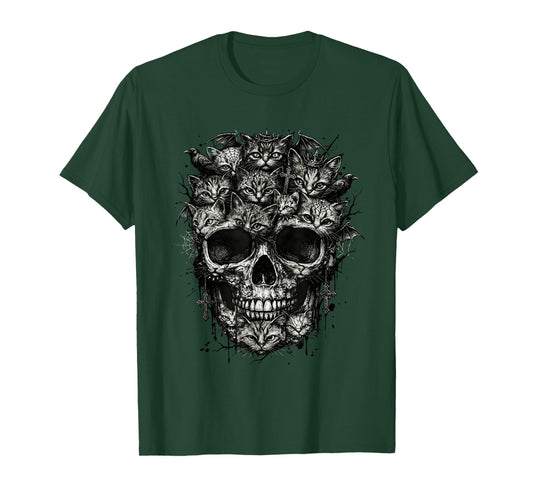 Cats Skull, Kitten Goth Alt Punk Weirdcore Halloween Art T-Shirt