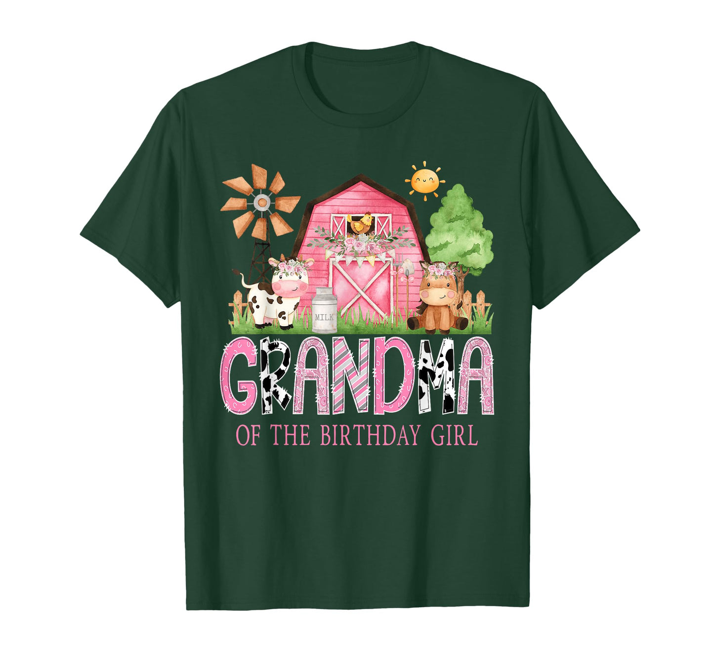 Grandma of The Birthday Girl 1St Birthday Pink Cow Farm T-Shirt