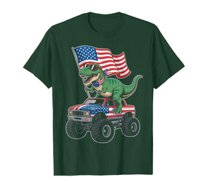 American USA Flag Dino Trex Monster Truck Dinosaur T-Shirt