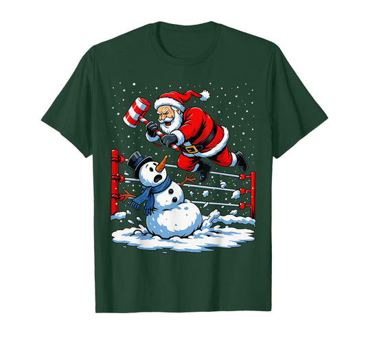Santa Xmas Snow Lights Wrestling Funny Wrestling Christmas T-Shirt