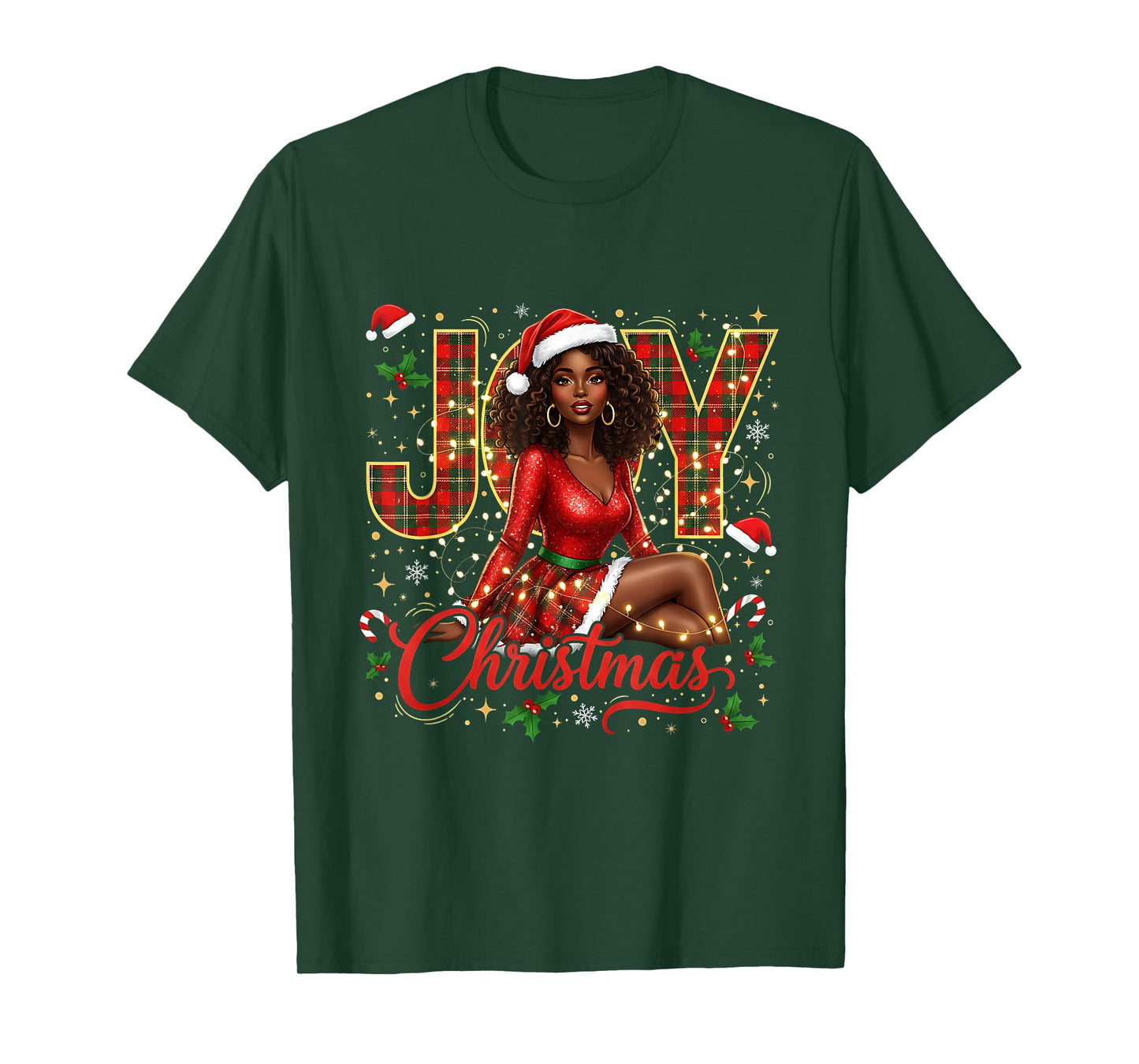 Santa Black Women Christmas Melanin Afro Woman Queen Claus T-Shirt