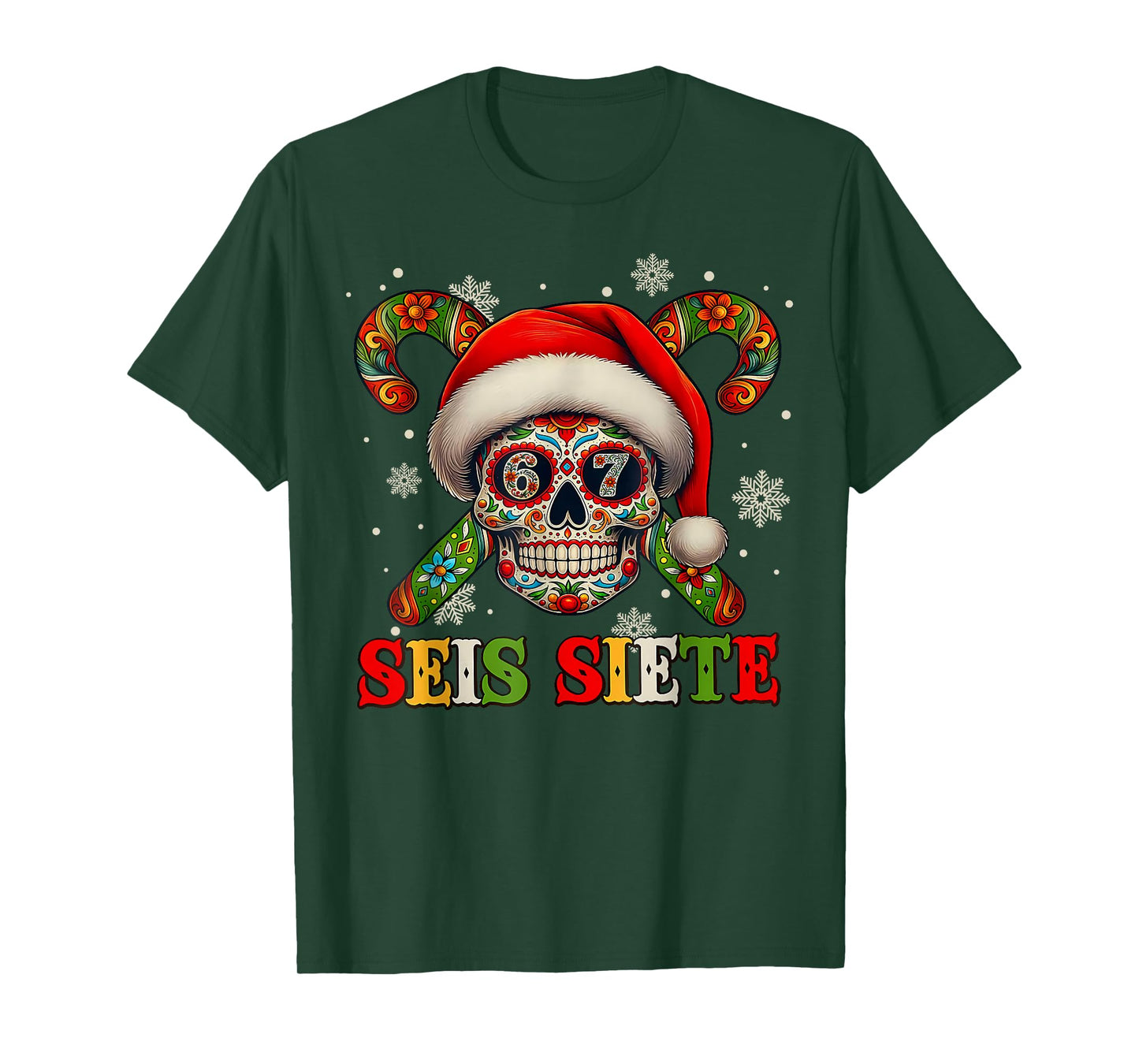Funny Sugar Skull SEIS Siete 67 Meme Six Seven in Spanish T-Shirt