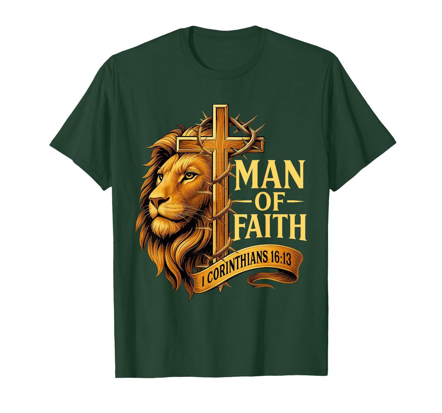 Man of Faith Lion Cross Christian Bible Verse T-Shirt