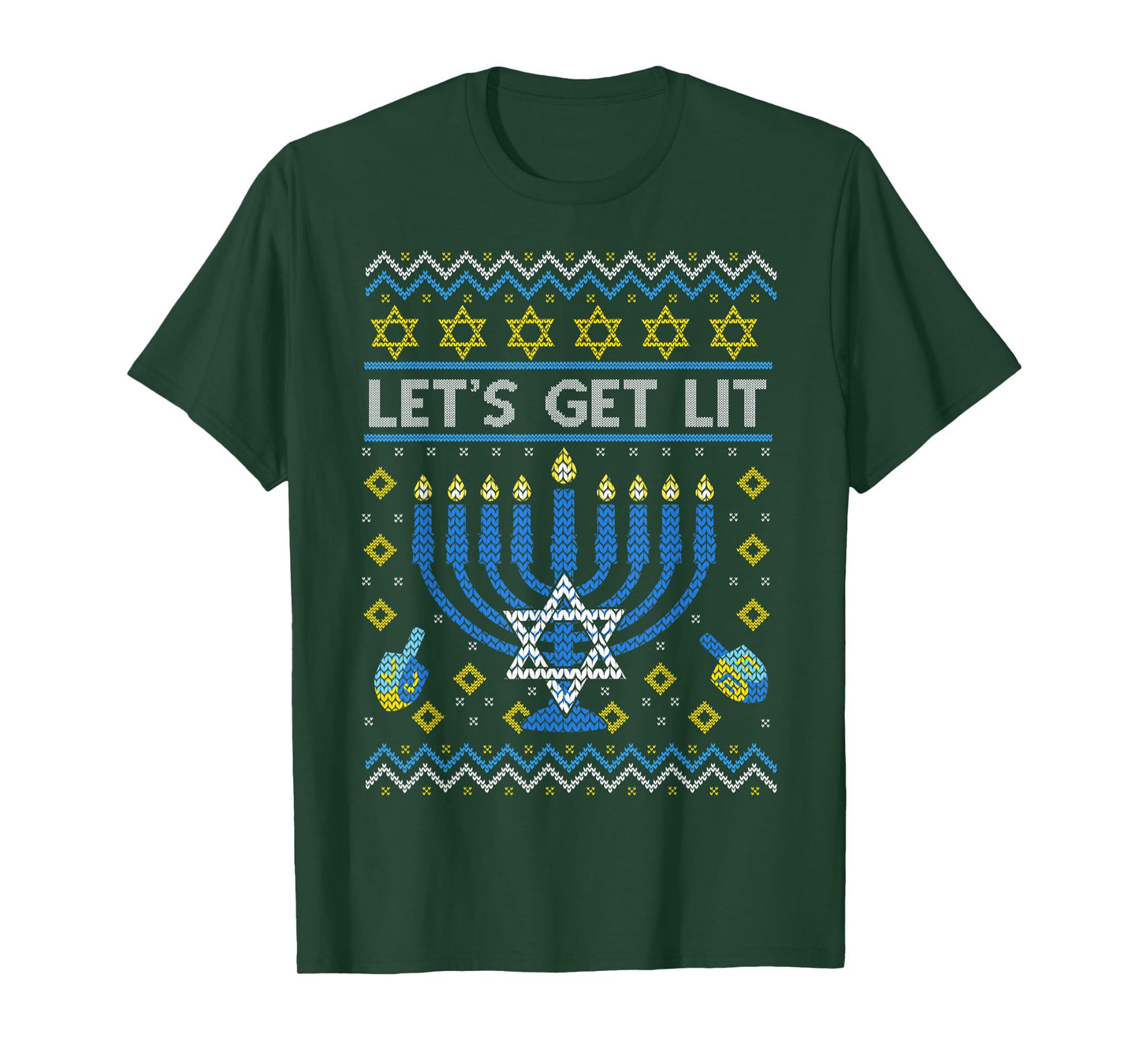 Let's Get Lit Funny Jewish Holiday Chanukah Ugly Hanukkah T-Shirt